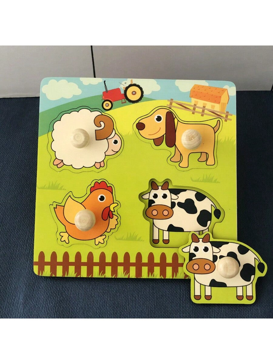 MuTongXB Toddler Wooden Farm Hand-Grasp Cognitive Matching Board (12M+)