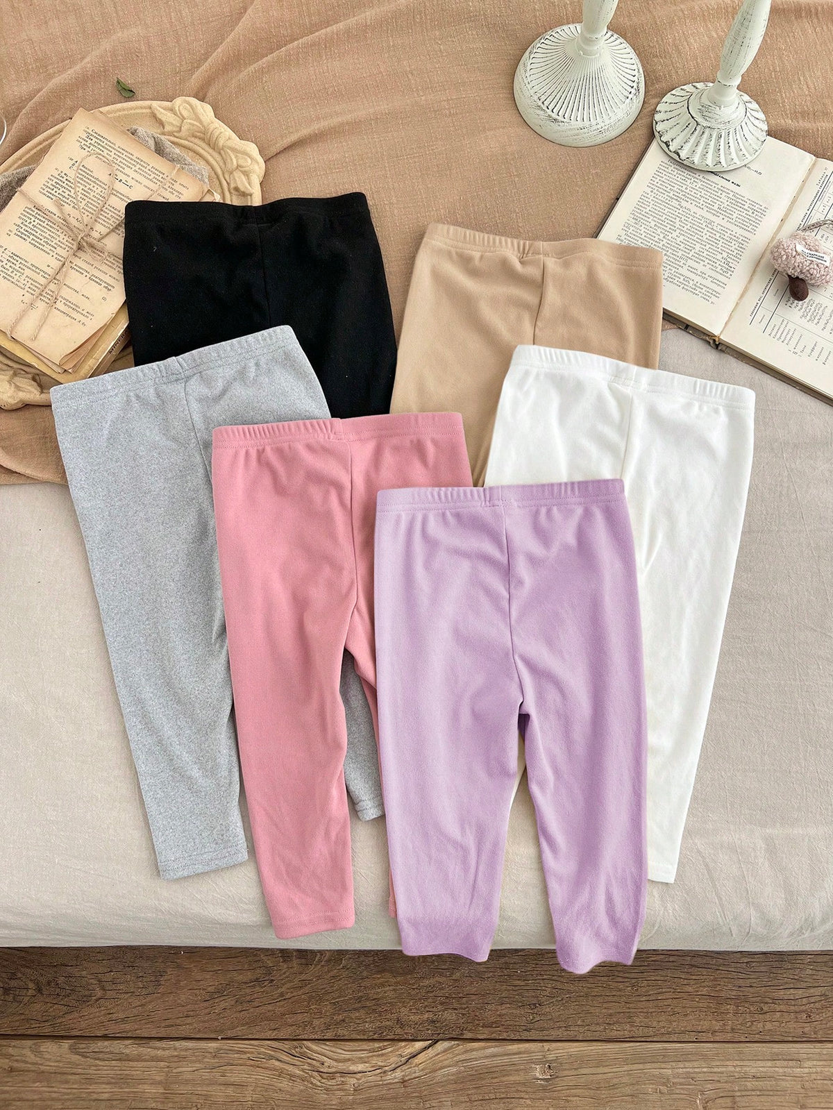 LMoss Kids Baby Girl Solid Knitted Leggings 6pc Set - Multicolor