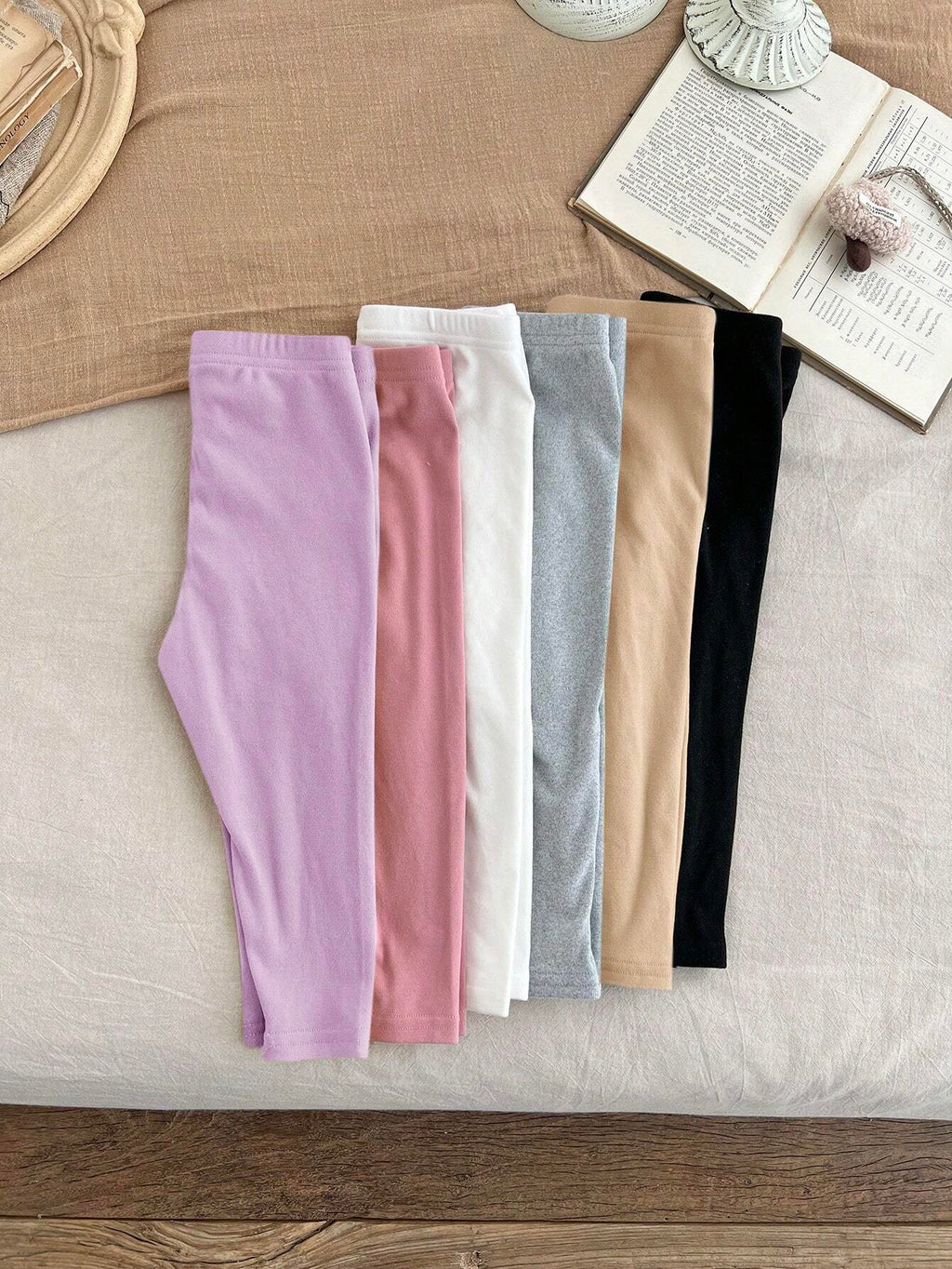 LMoss Kids Baby Girl Solid Knitted Leggings 6pc Set - Multicolor