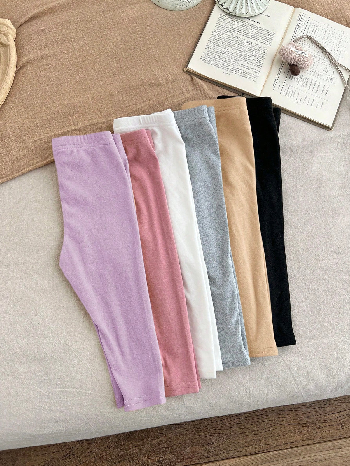 LMoss Kids Baby Girl Solid Knitted Leggings 6pc Set - Multicolor
