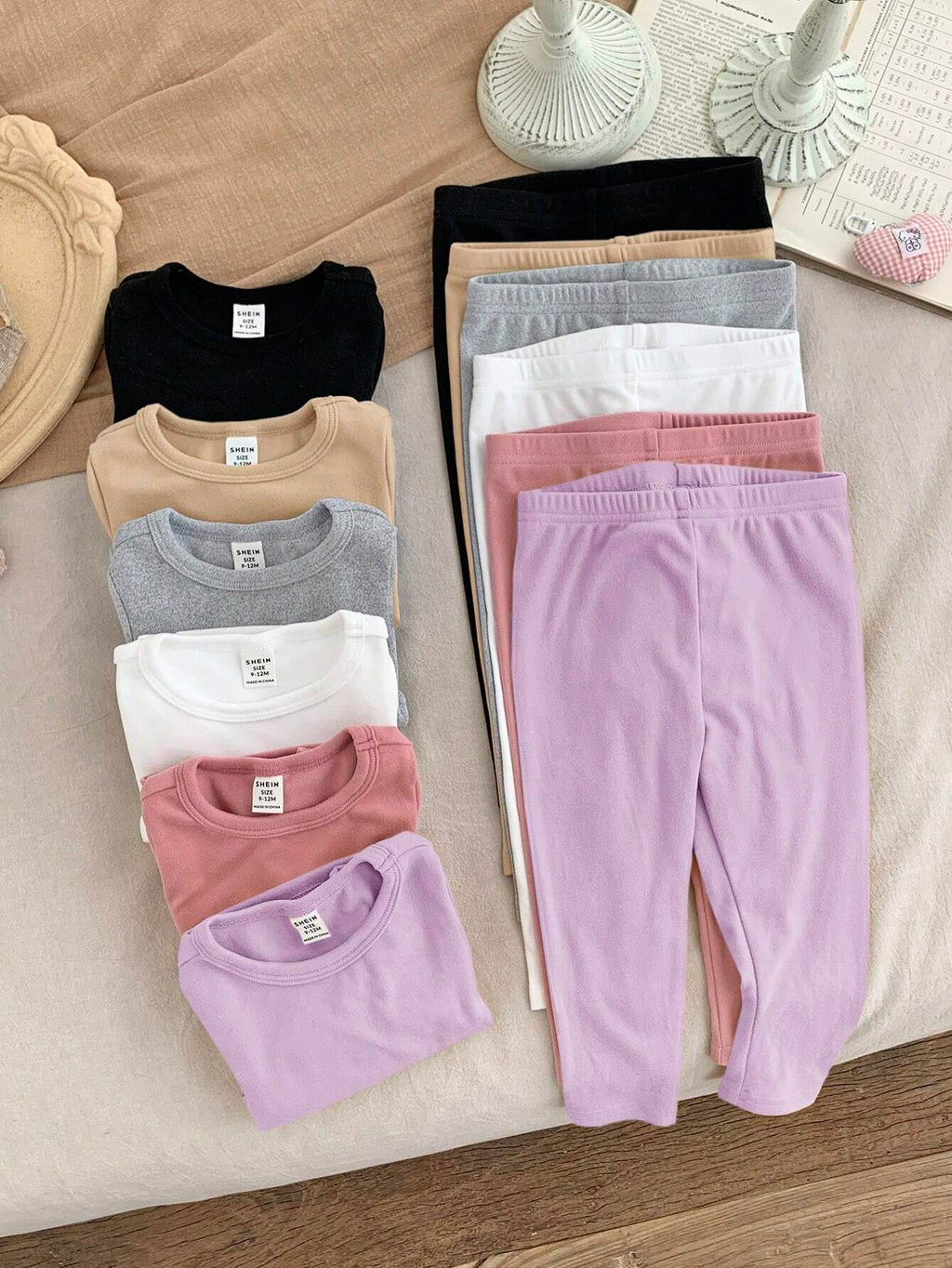 LMoss Kids Baby Girl Solid Knitted Leggings 6pc Set - Multicolor