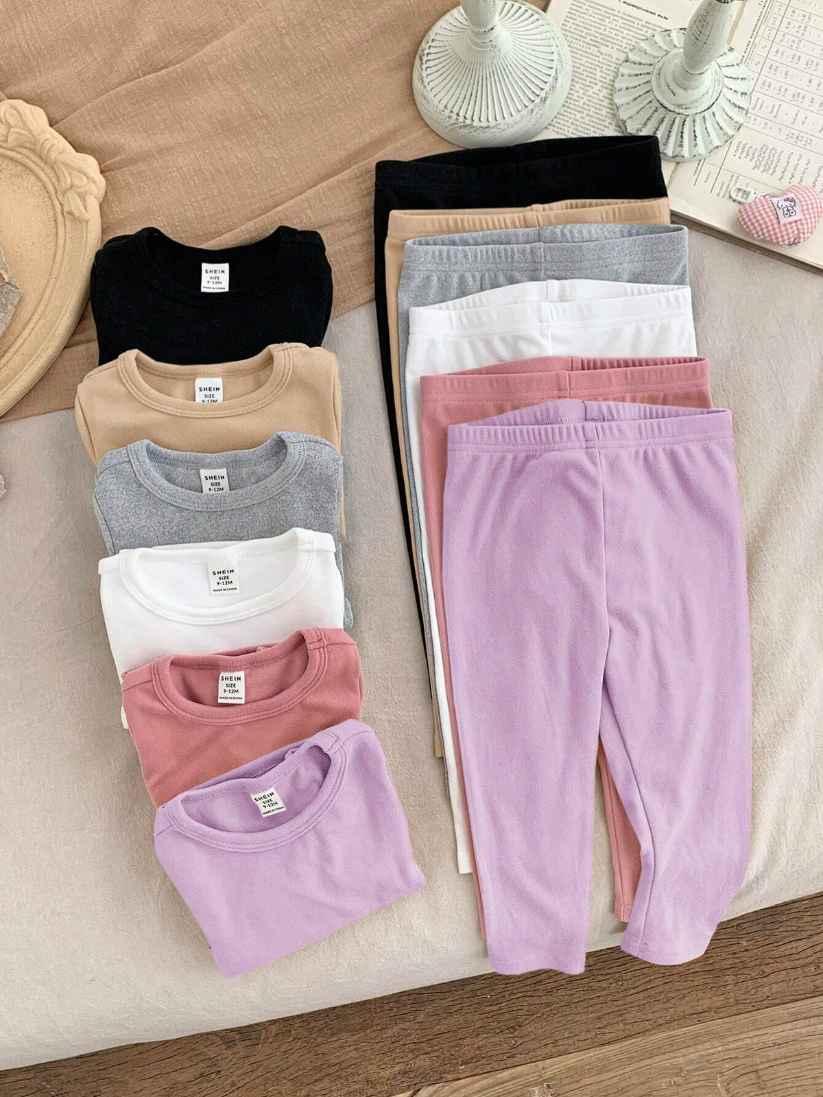LMoss Kids Baby Girl Solid Knitted Leggings 6pc Set - Multicolor