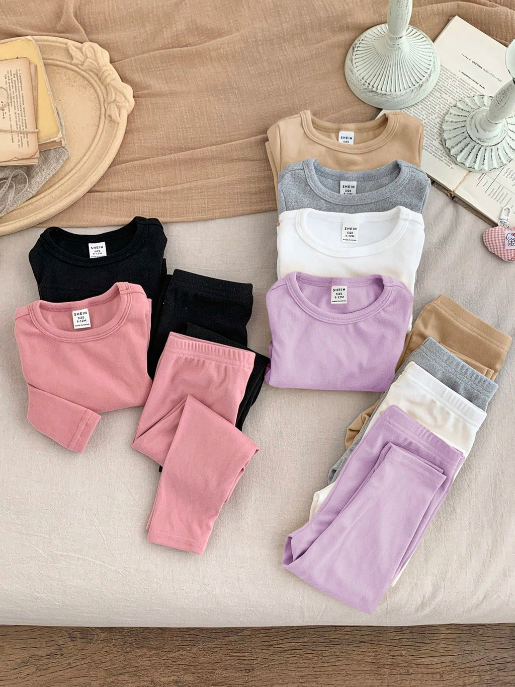 LMoss Kids Baby Girl Solid Knitted Leggings 6pc Set - Multicolor