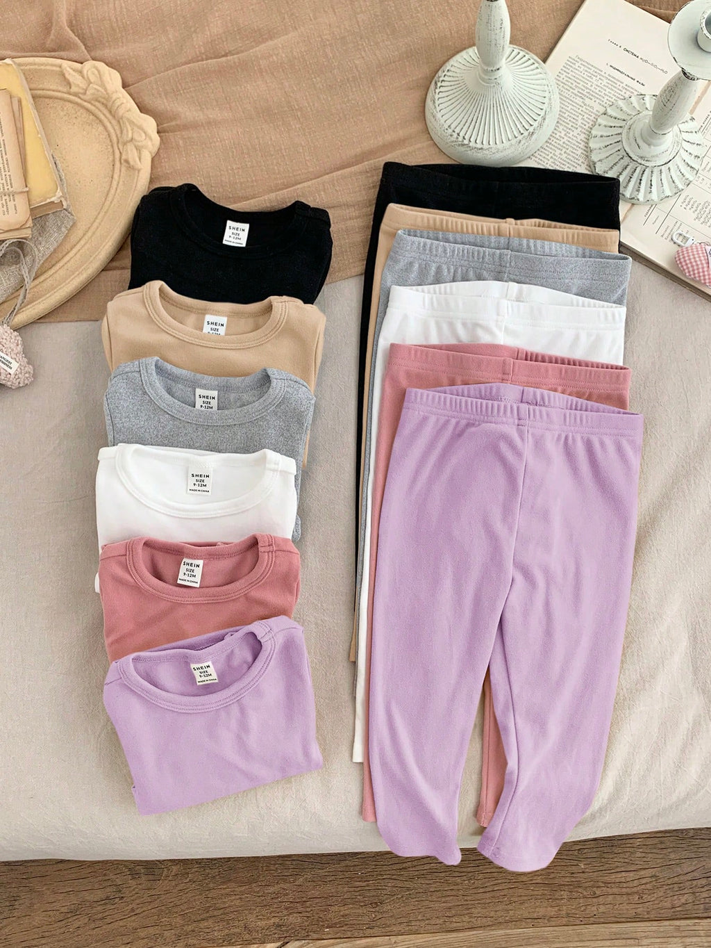 LMoss Kids Baby Girl Solid Knitted Leggings 6pc Set - Multicolor