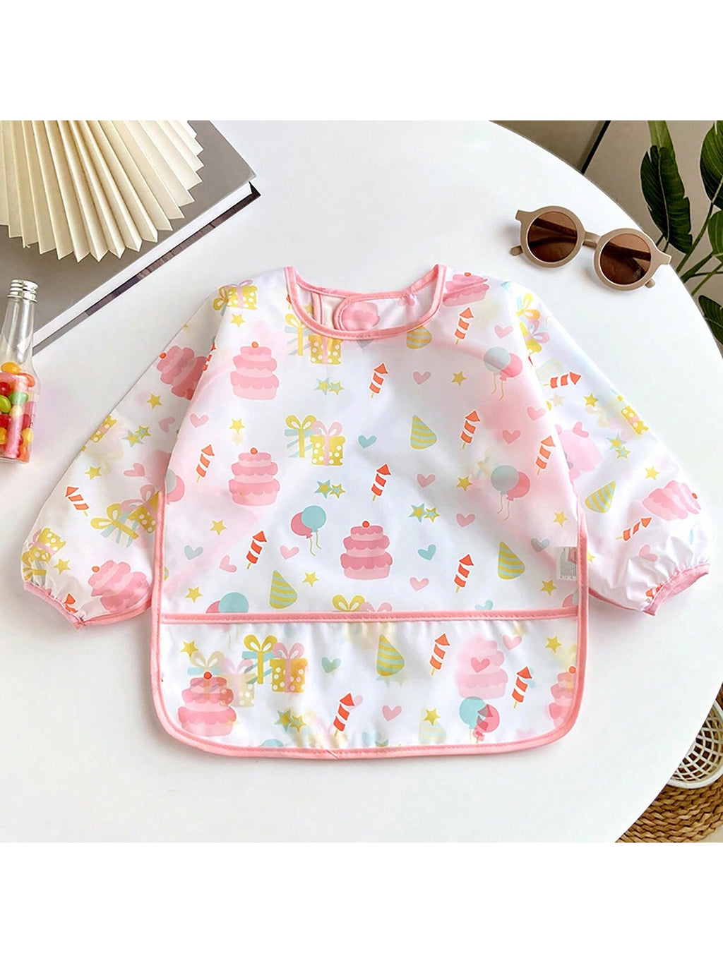 Baby  Cartoon Print Breathable Feeding Bib 1pc - Pink Pink