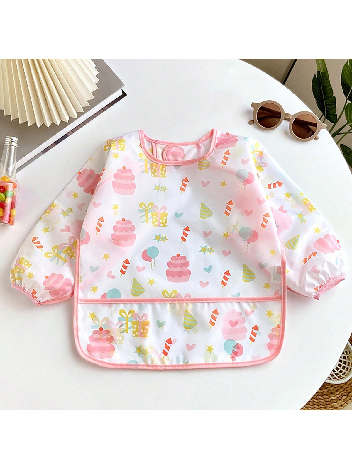 Baby  Cartoon Print Breathable Feeding Bib 1pc - Pink Pink