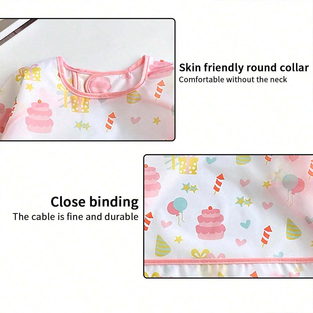 Baby  Cartoon Print Breathable Feeding Bib 1pc - Pink Pink