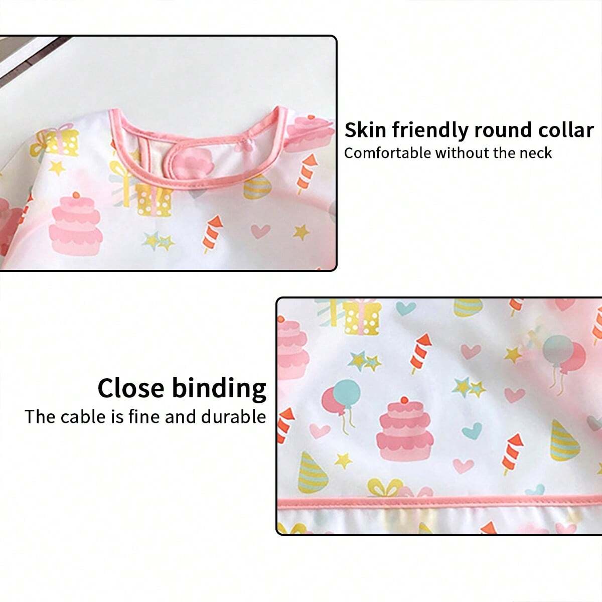 Baby  Cartoon Print Breathable Feeding Bib 1pc - Pink Pink