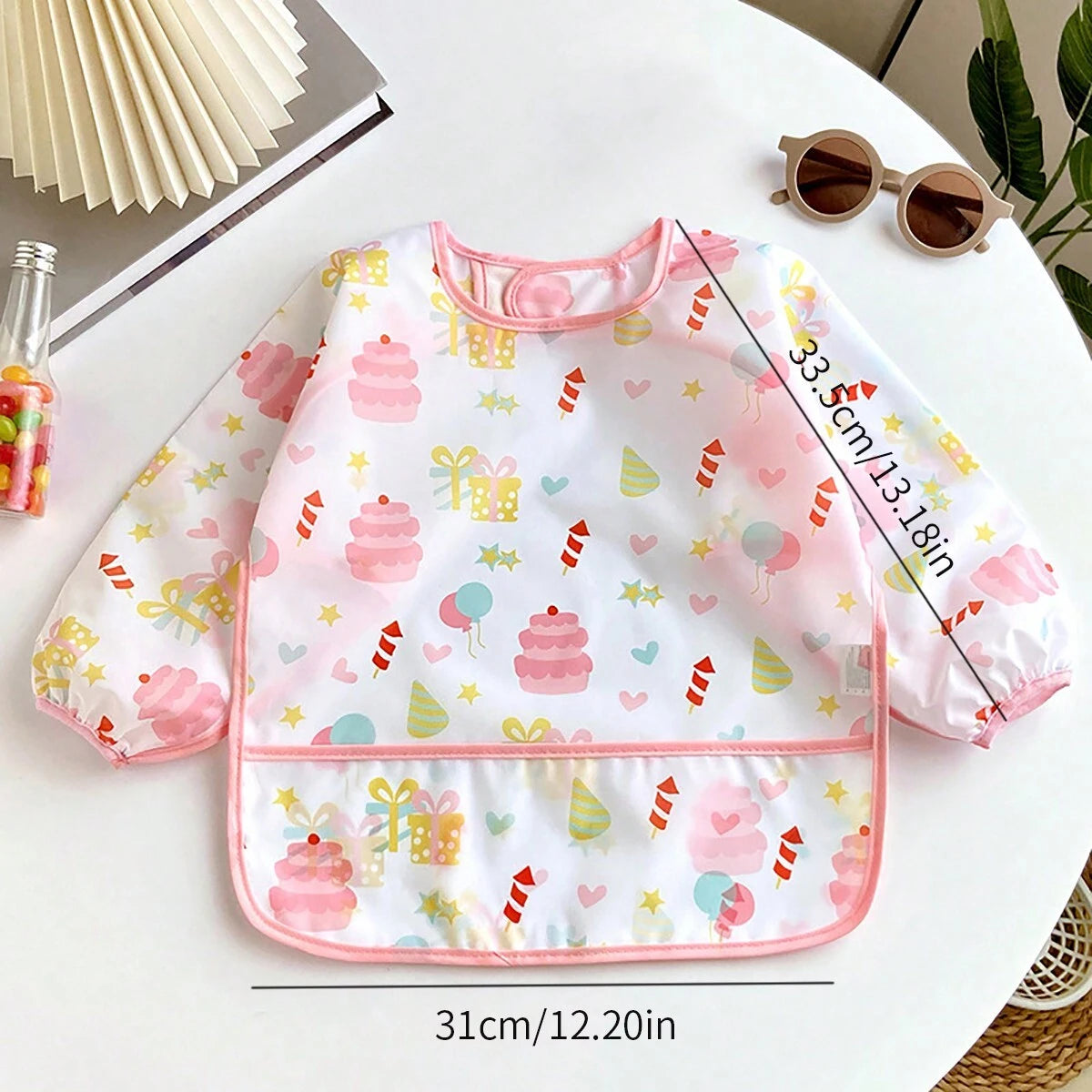 Baby  Cartoon Print Breathable Feeding Bib 1pc - Pink Pink