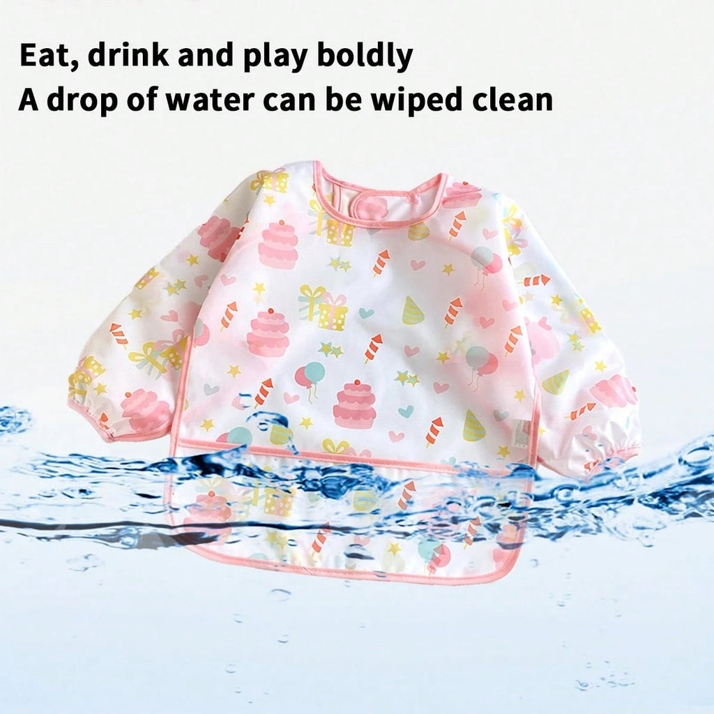 Baby  Cartoon Print Breathable Feeding Bib 1pc - Pink Pink