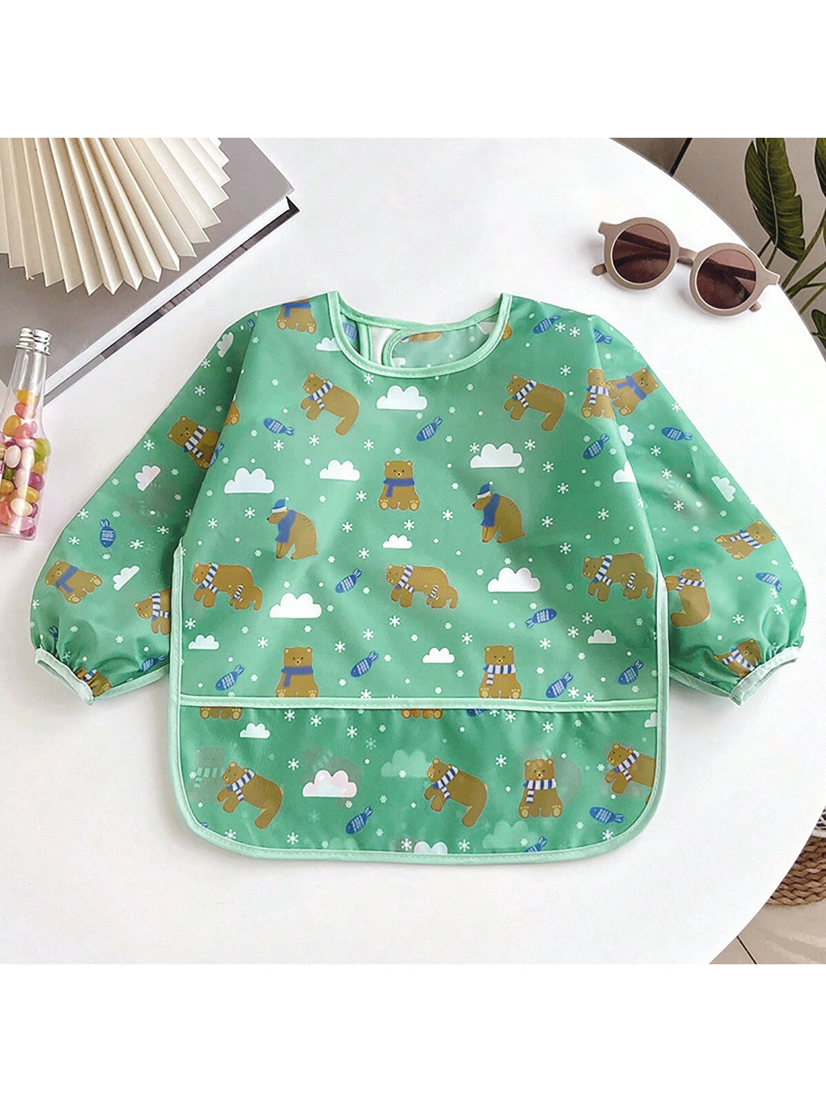 Baby  Cartoon Print Breathable Feeding Bib 1pc - Pink Pink
