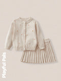 Ensemble Fille Cardigan Brodé Floral & Jupe Plissée
