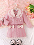 Young Girl Peter Pan Collar Lace Ruffle Jacket Bow Skirt Set