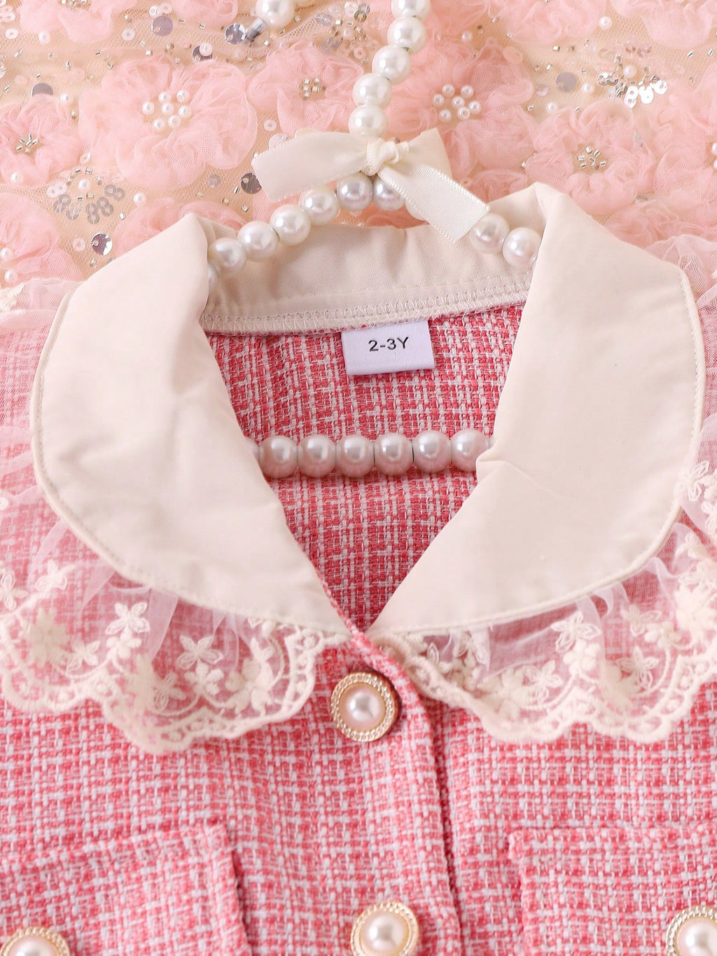 Young Girl Peter Pan Collar Lace Ruffle Jacket Bow Skirt Set
