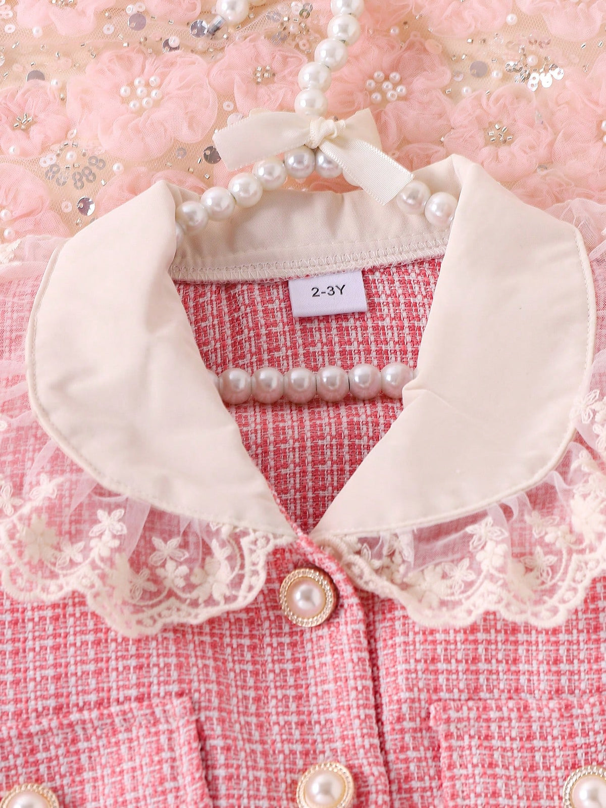 Young Girl Peter Pan Collar Lace Ruffle Jacket Bow Skirt Set