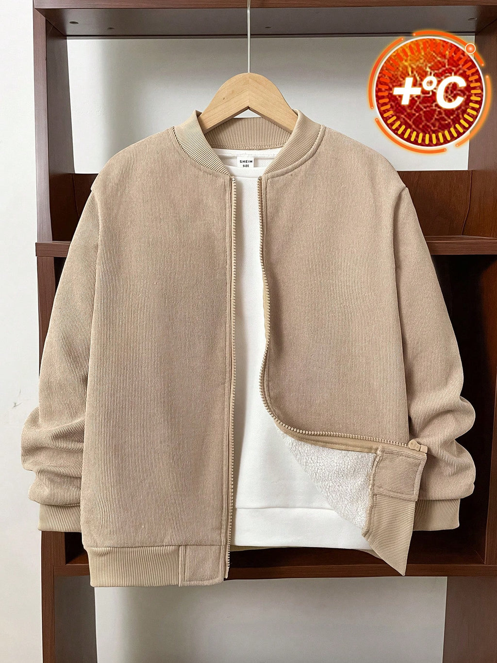 Veste Baseball Garçon Velours Kaki Sherpa