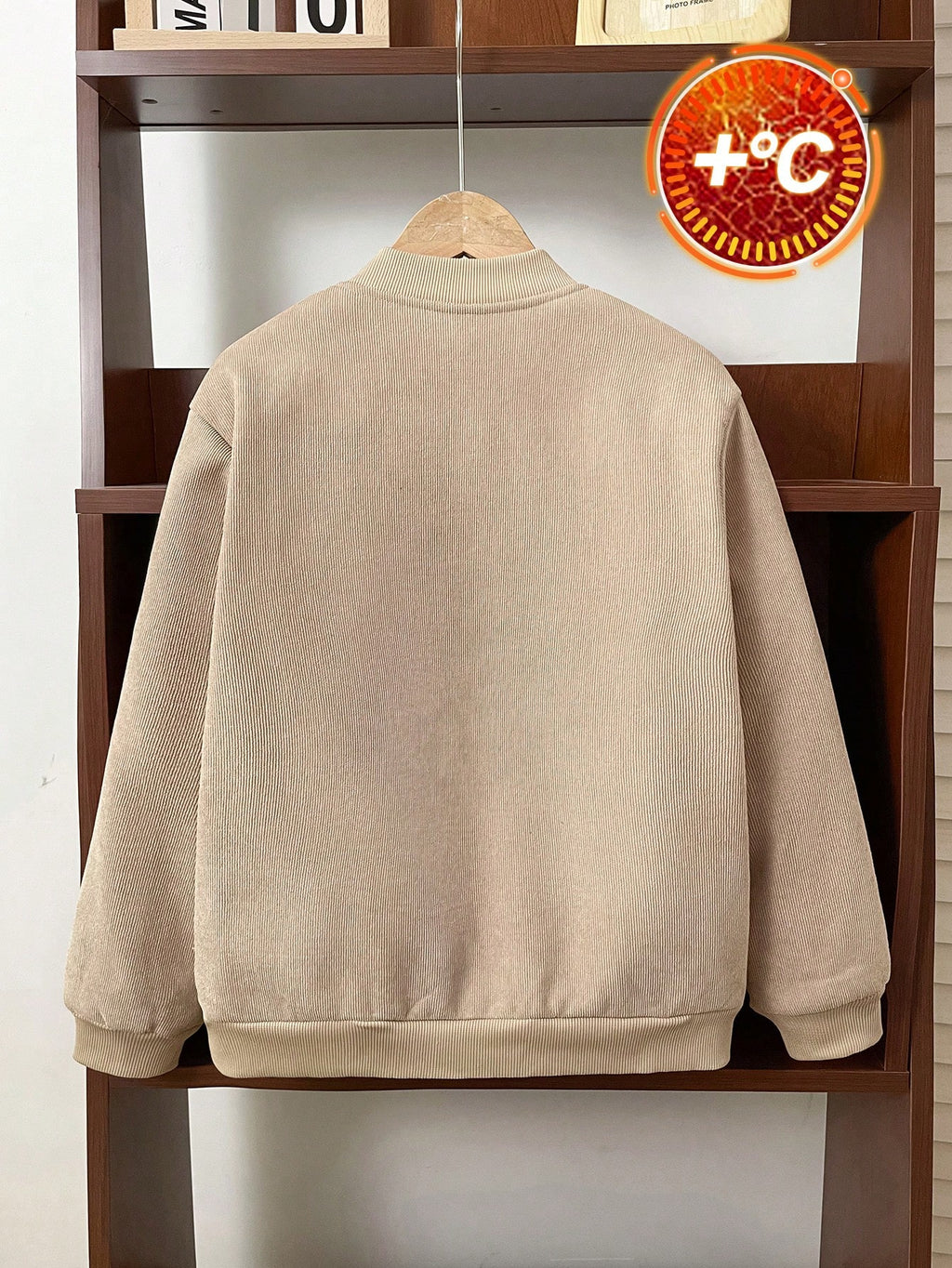 Veste Baseball Garçon Velours Kaki Sherpa