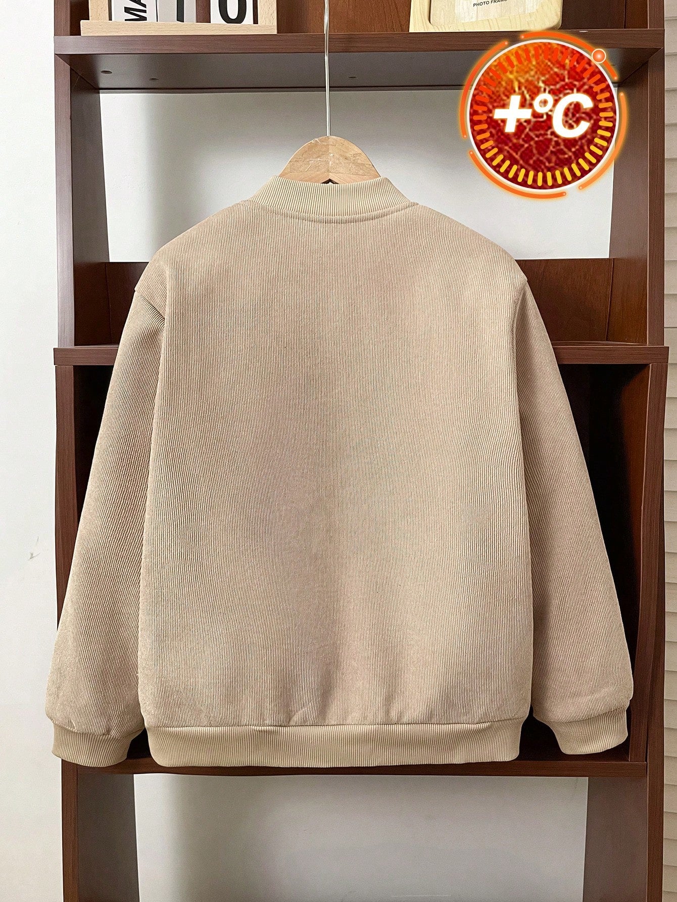 Veste Baseball Garçon Velours Kaki Sherpa