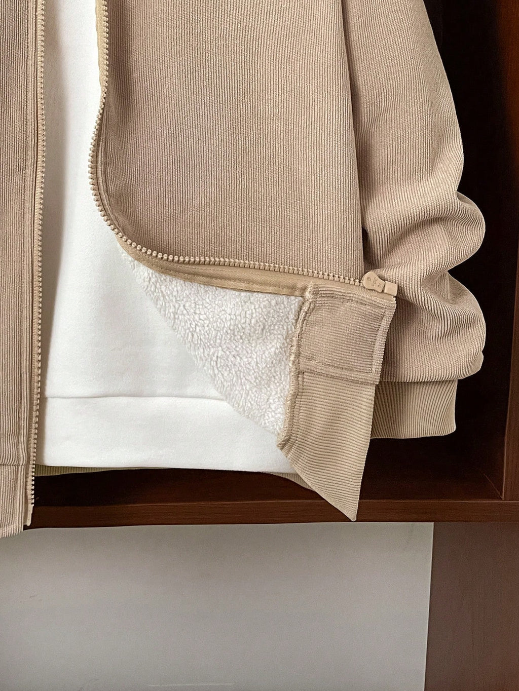 Veste Baseball Garçon Velours Kaki Sherpa