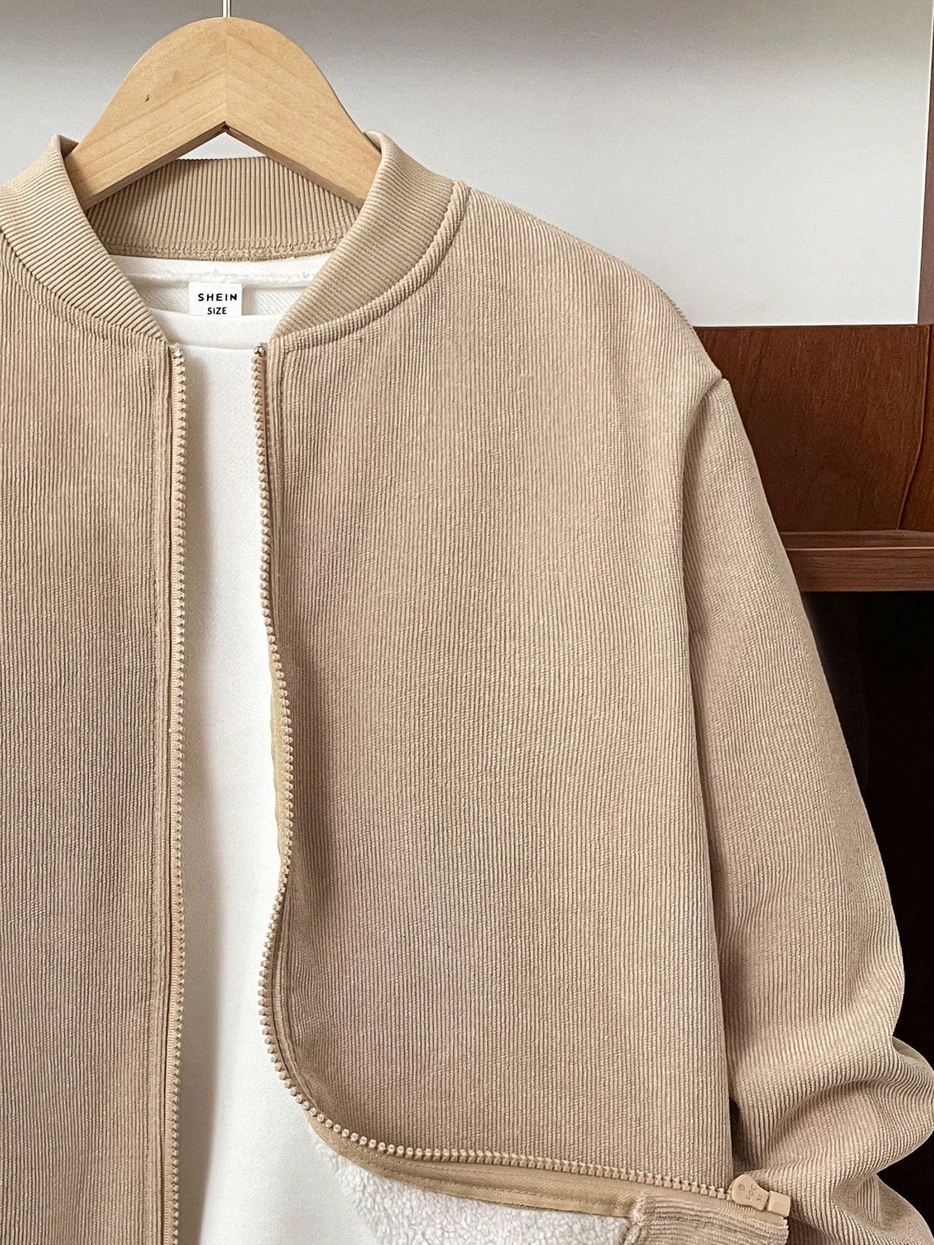 Veste Baseball Garçon Velours Kaki Sherpa