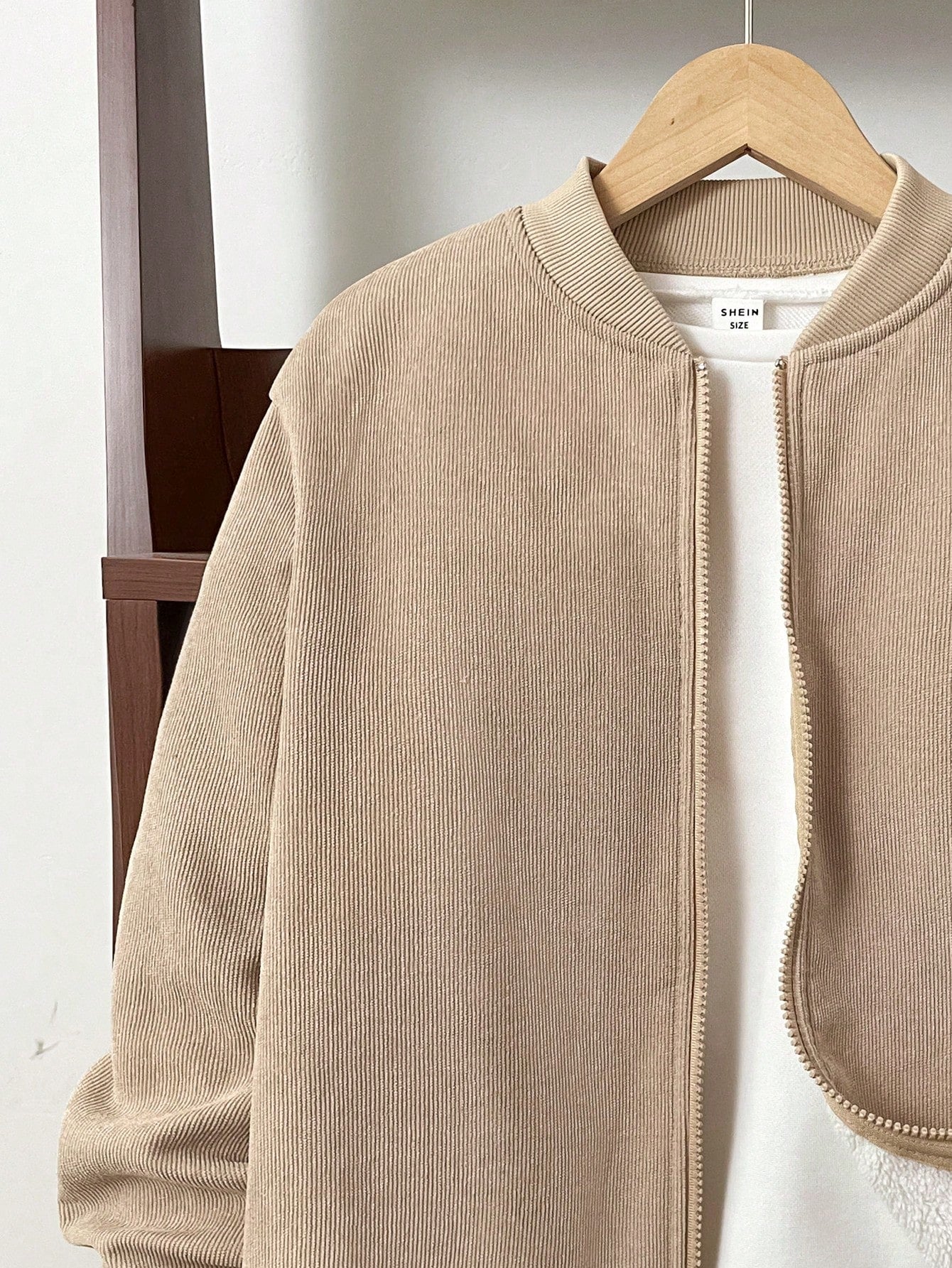Veste Baseball Garçon Velours Kaki Sherpa