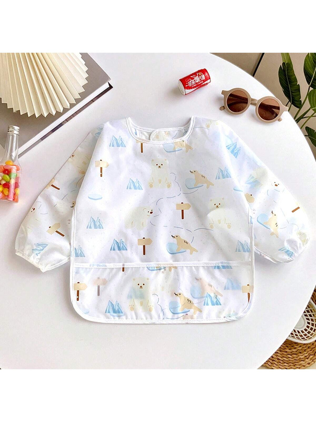 Baby  Cartoon Print Breathable Feeding Bib 1pc - Pink Pink