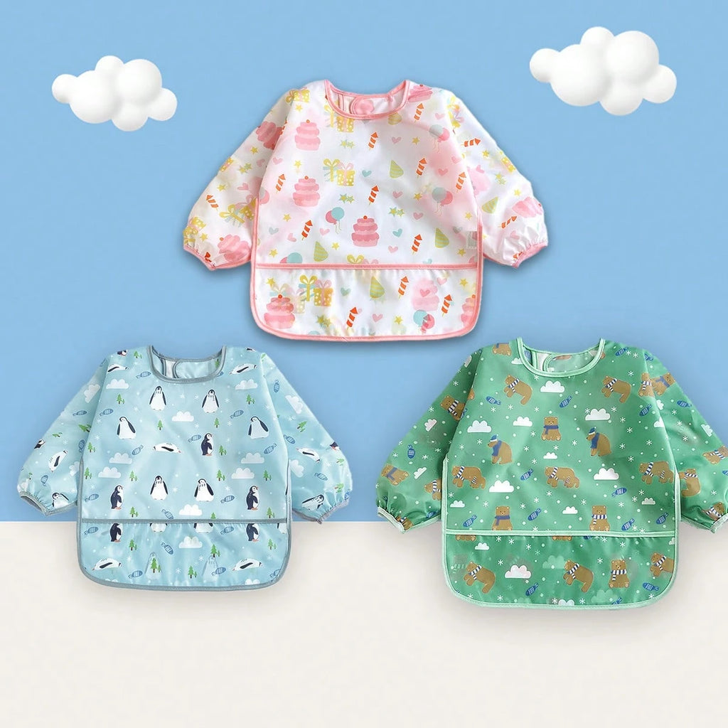 Baby  Cartoon Print Breathable Feeding Bib 1pc - Pink Pink