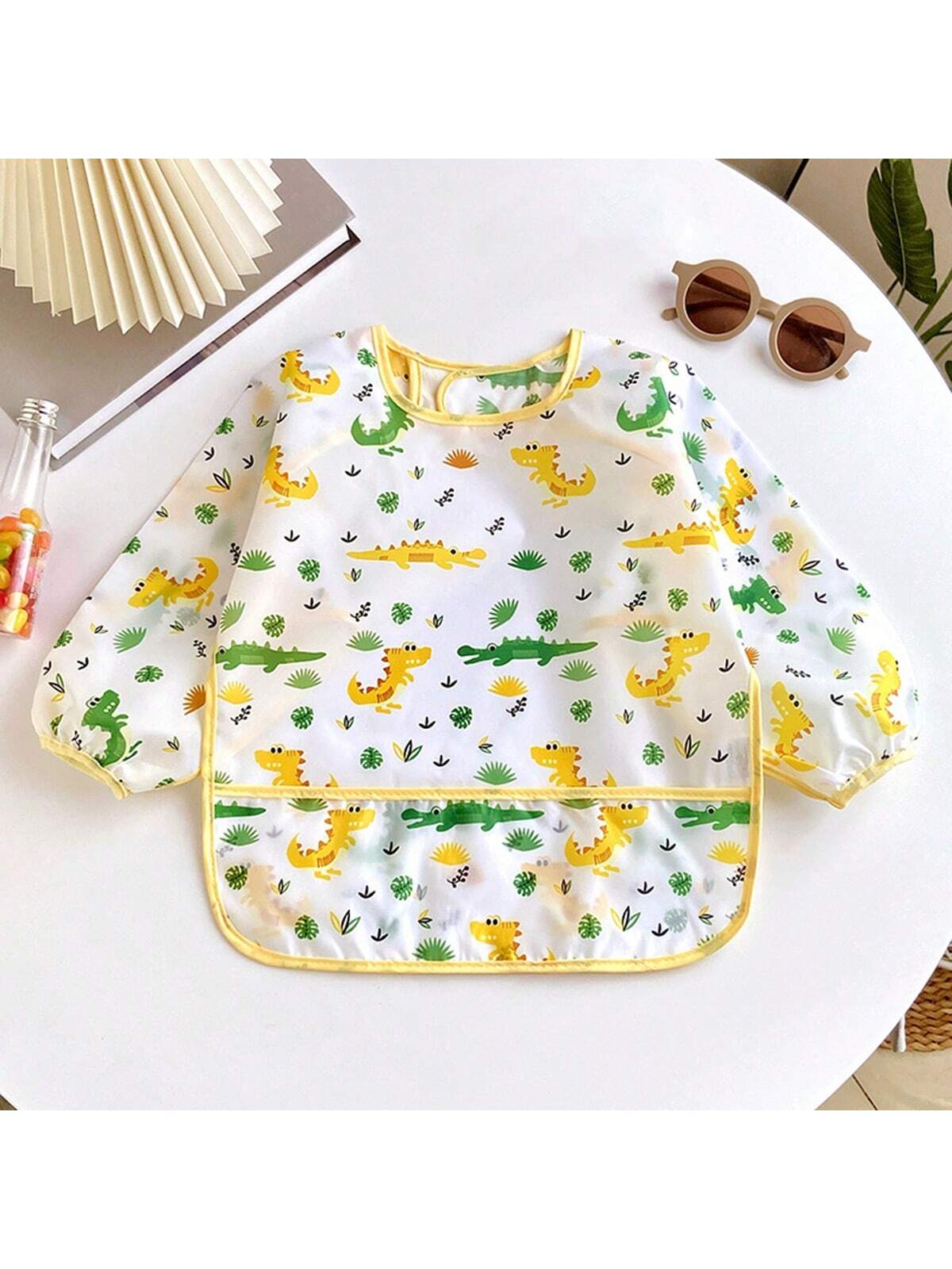 Baby  Cartoon Print Breathable Feeding Bib 1pc - Pink Pink