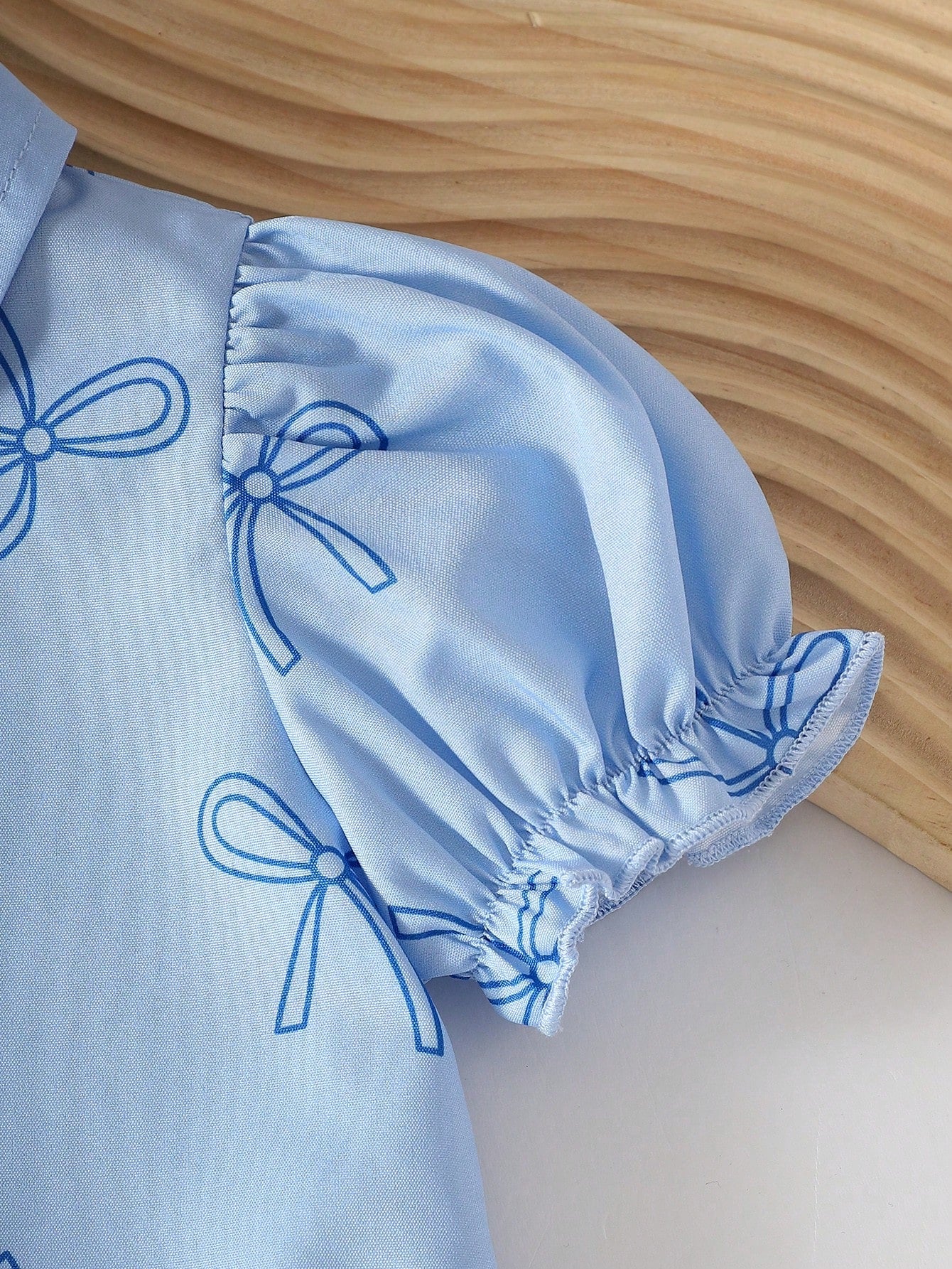 SHEIN Ensemble Filles Chemise à Nœud et Pantalon Blanc Motifs Bleus