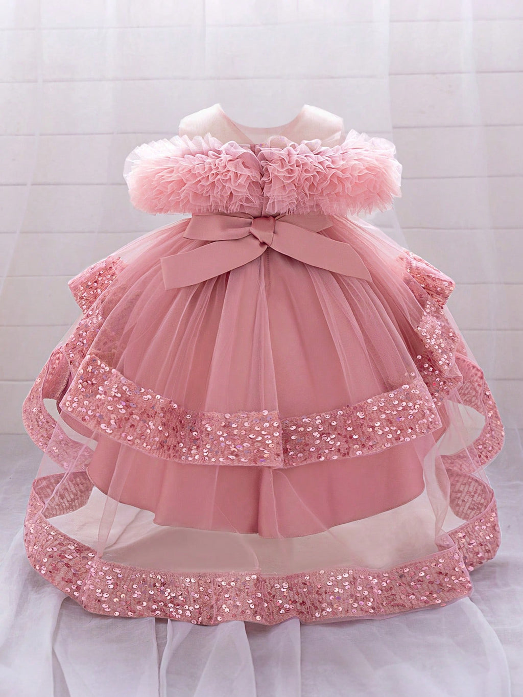 Robe de cérémonie à sequins et tulle pour bébé fille