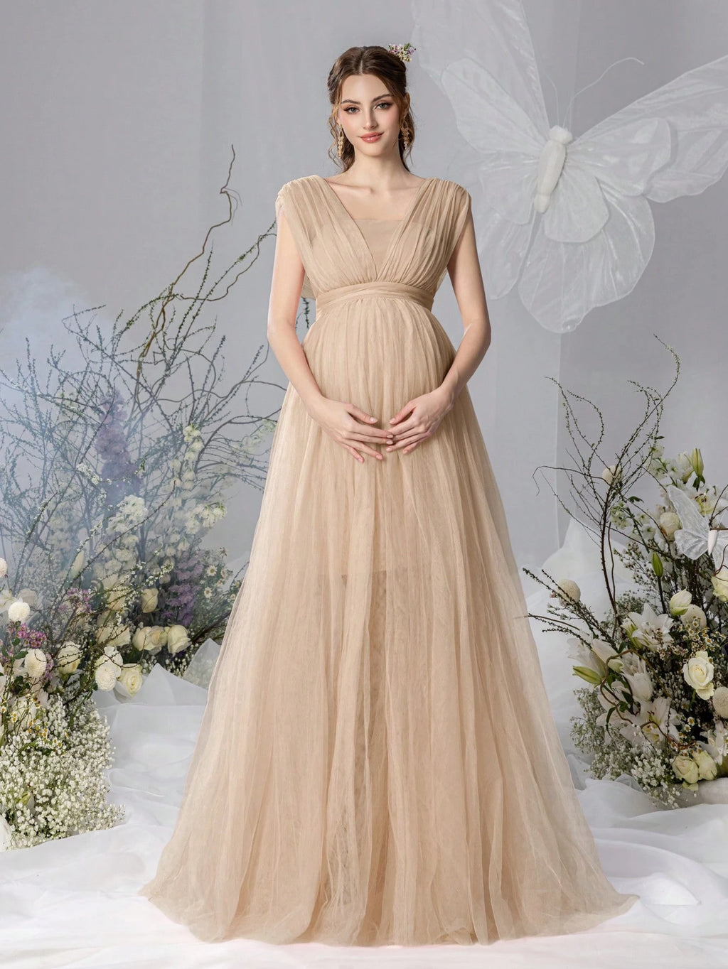 Irresista Dressalisa Maternity Sleeveless Off-Shoulder Tulle Dress