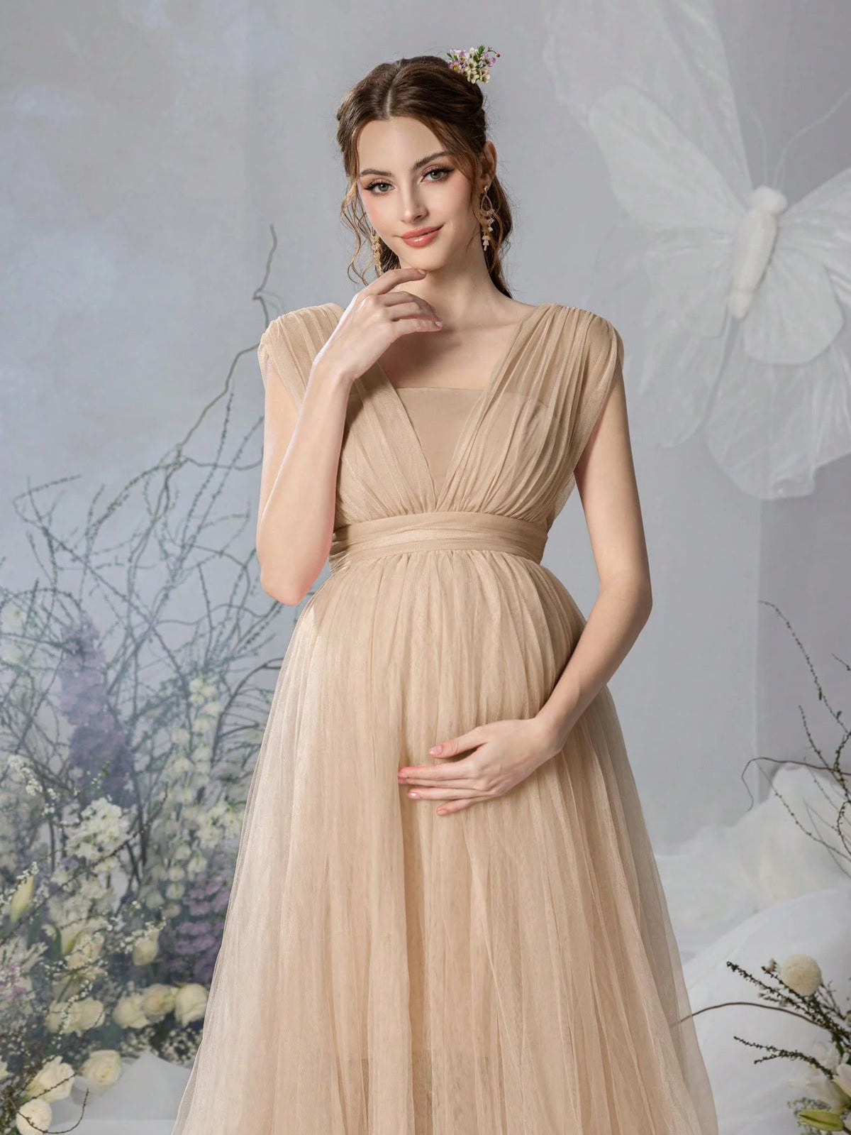 Irresista Dressalisa Maternity Sleeveless Off-Shoulder Tulle Dress