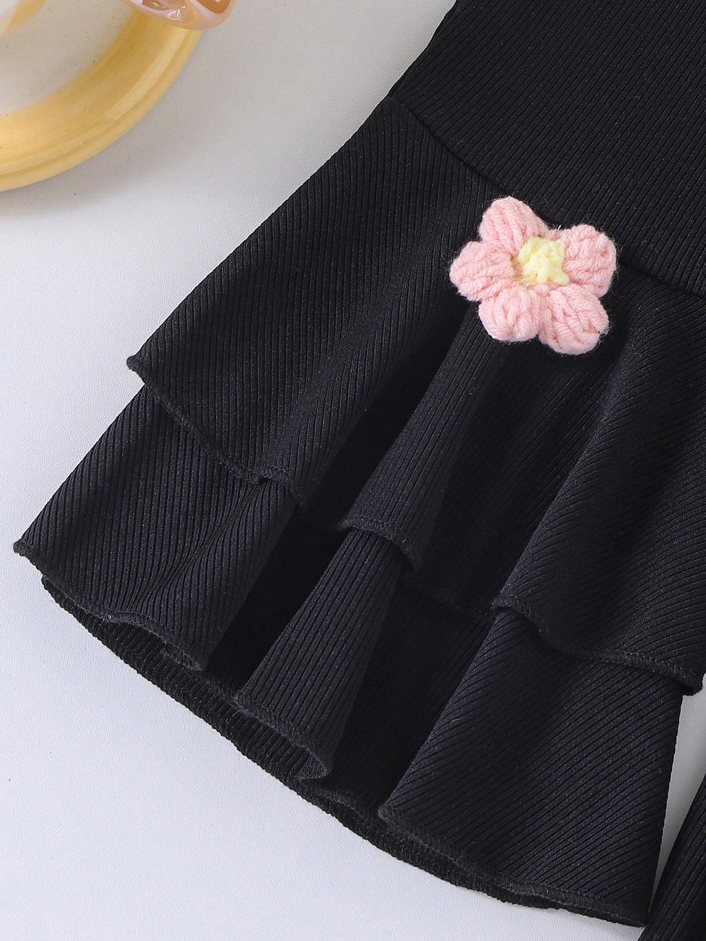 Ensemble 2 pièces pour bébé fille : débardeur à fines bretelles fleuri + pantalon évasé à volants fleuri, été noir
