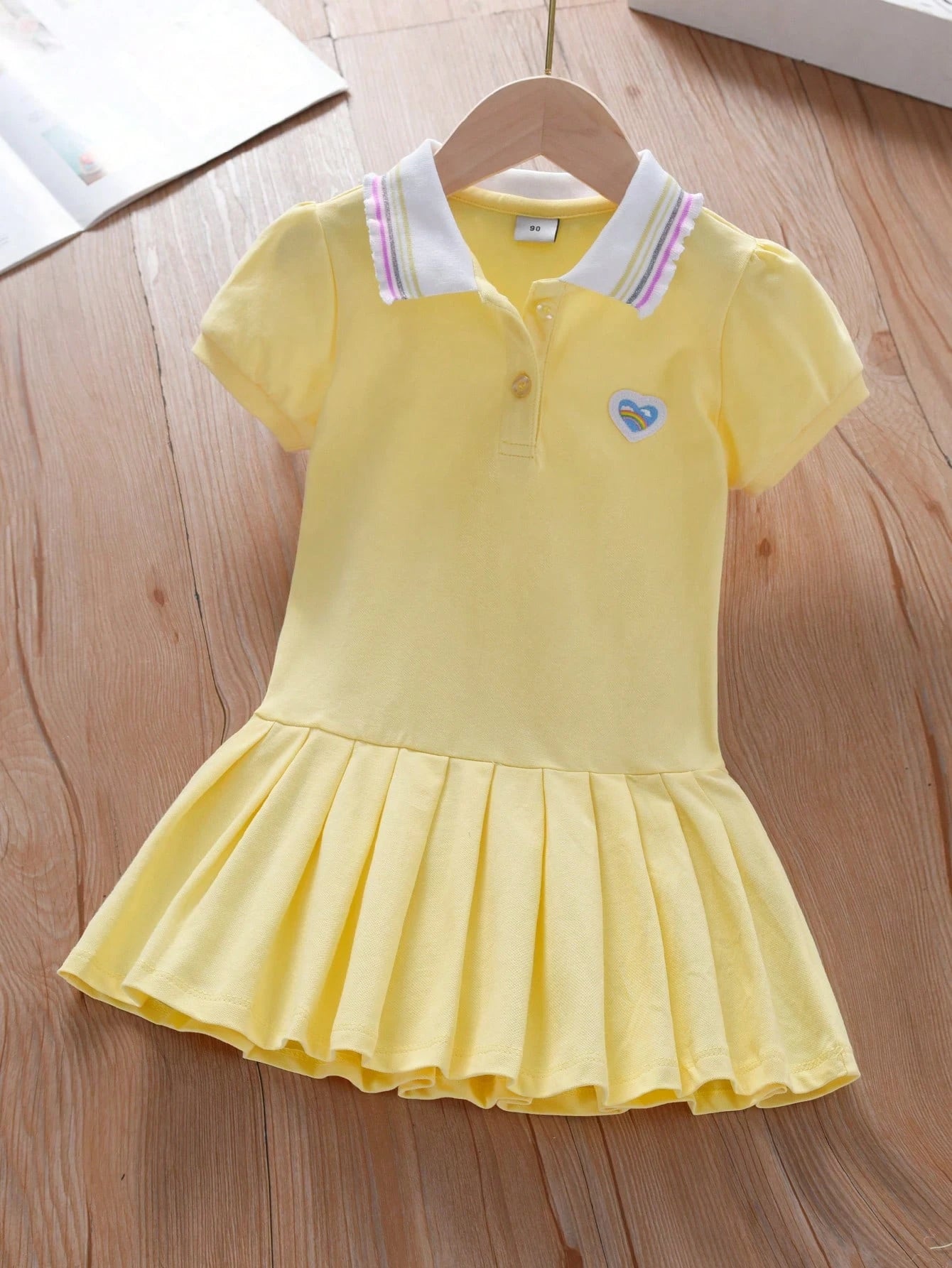 Girls' Heart & Rainbow Embroidered Polo Dress