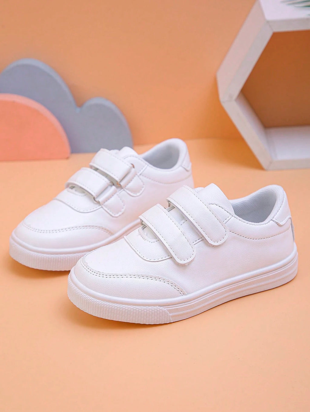 Bambinoo x Playful Pals Kids' Back-to-School Hook-and-Loop White Sneakers