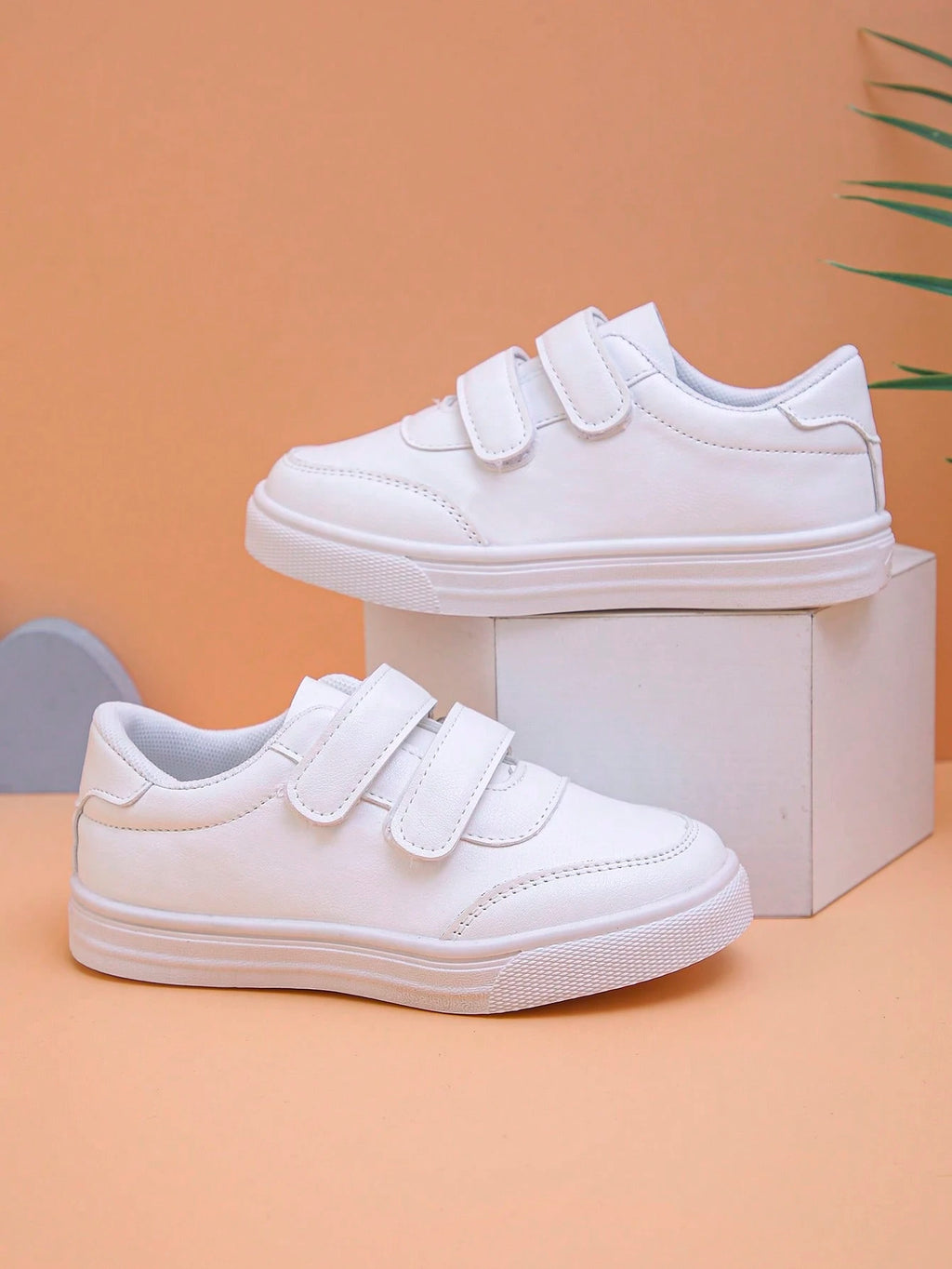Bambinoo x Playful Pals Kids' Back-to-School Hook-and-Loop White Sneakers