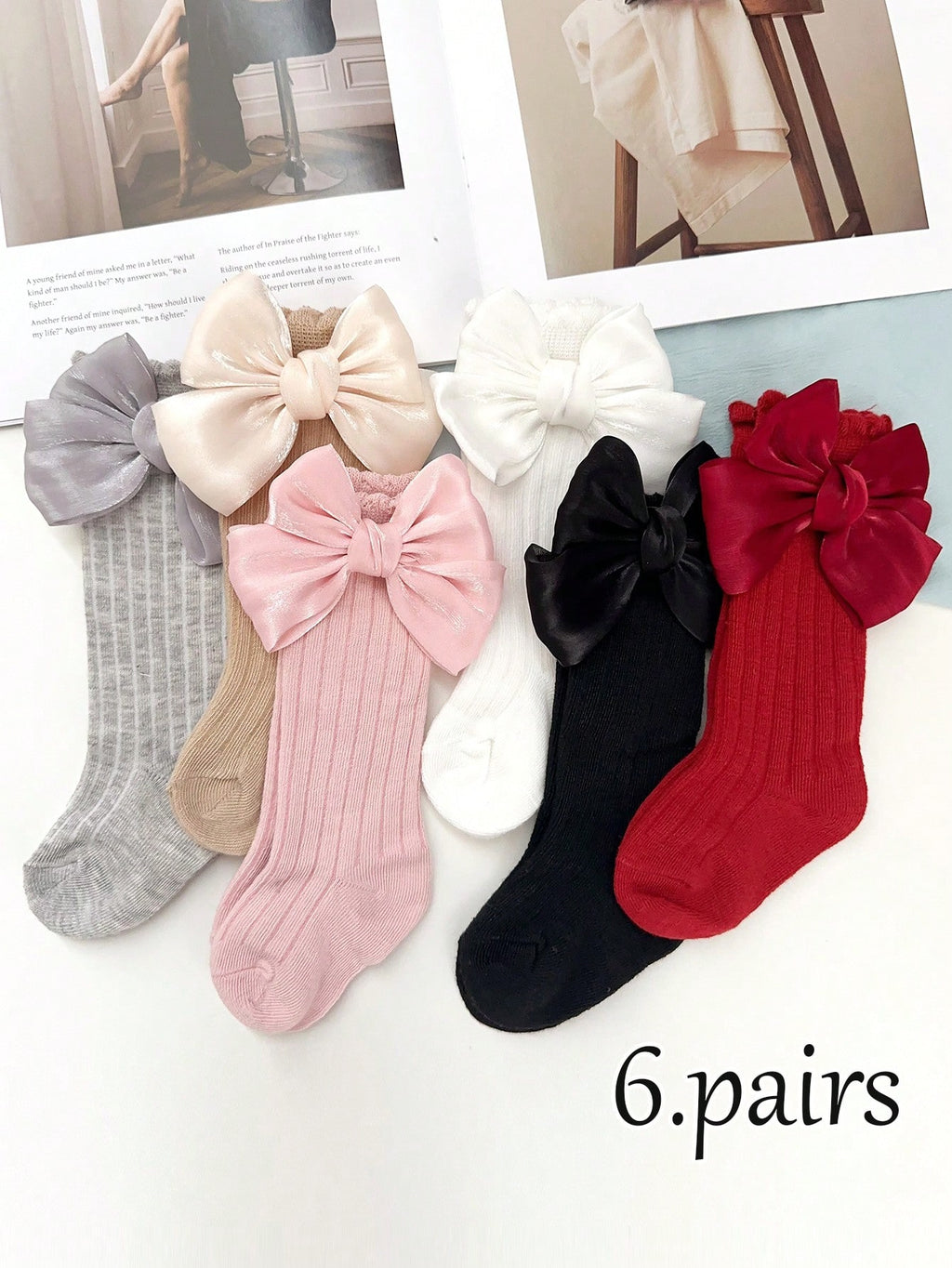 6 Pairs Baby Girls' Lovely Colorful Knee High Socks For Everyday Wear