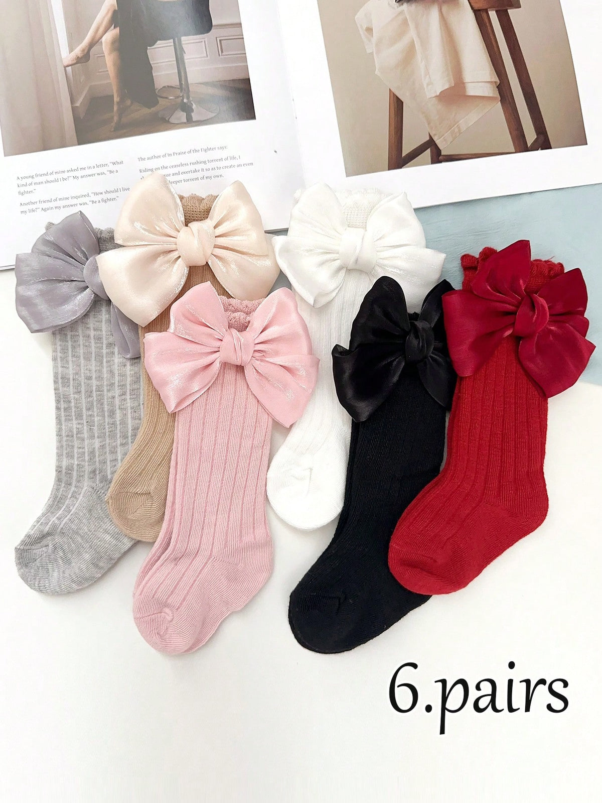 6 Pairs Baby Girls' Lovely Colorful Knee High Socks For Everyday Wear