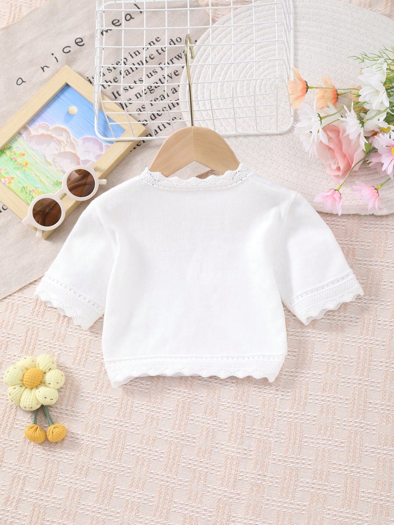 Cardigan Fille Dentelle Col & Poignets