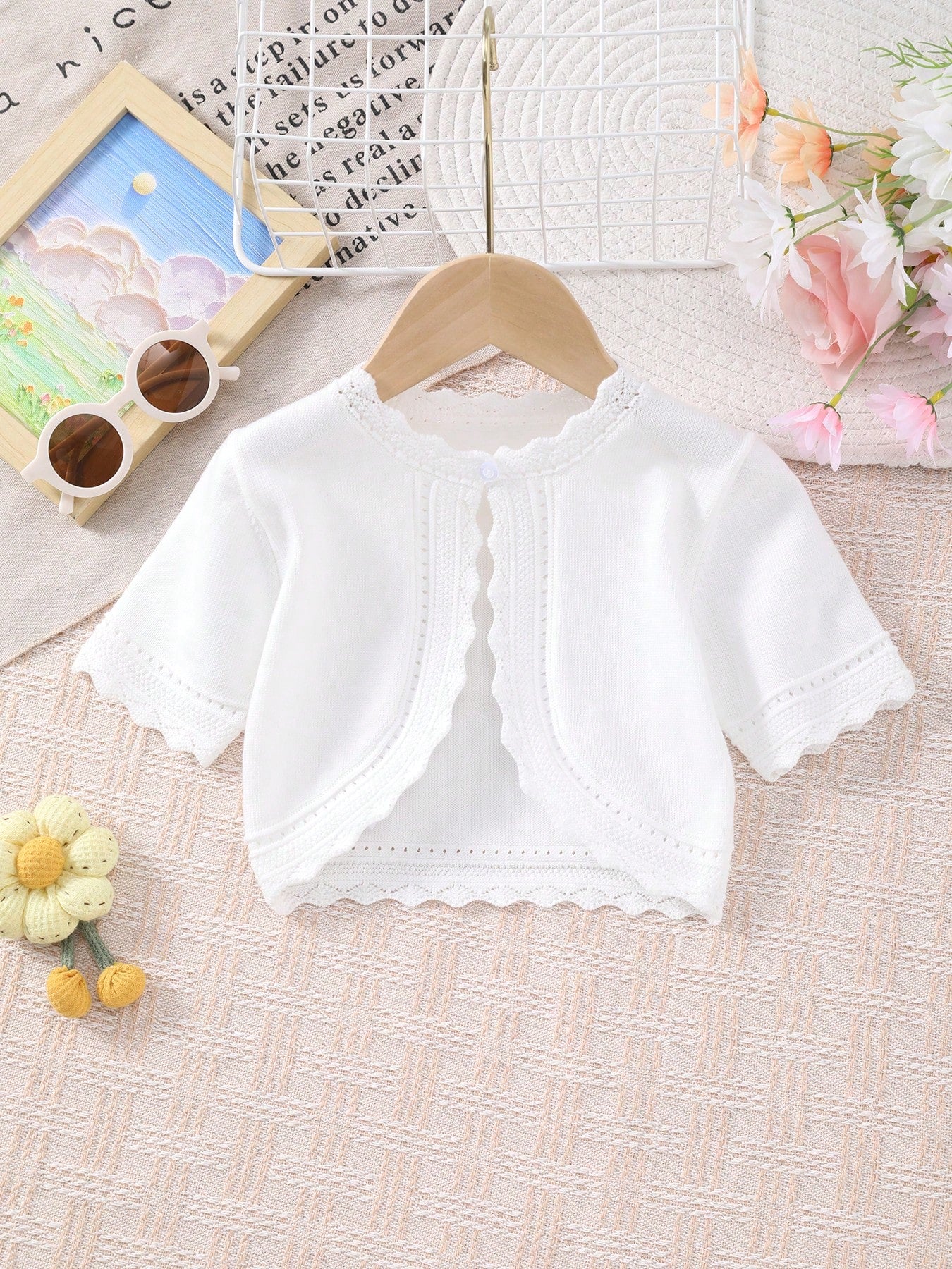 Cardigan Fille Dentelle Col Poignets