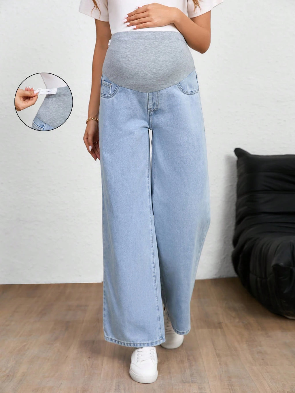 Maternity Jeans, Solid Color, Fashion Suitable For Summer Light Wash