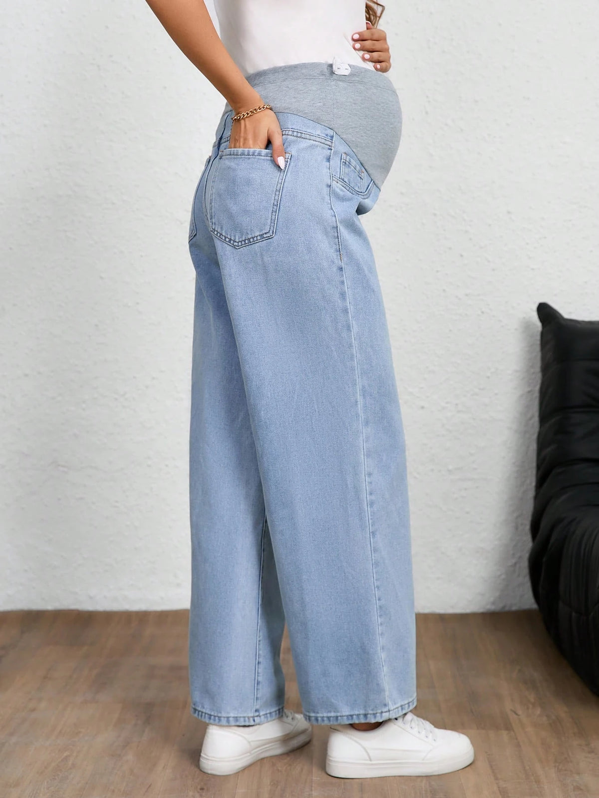 Maternity Jeans, Solid Color, Fashion Suitable For Summer Light Wash