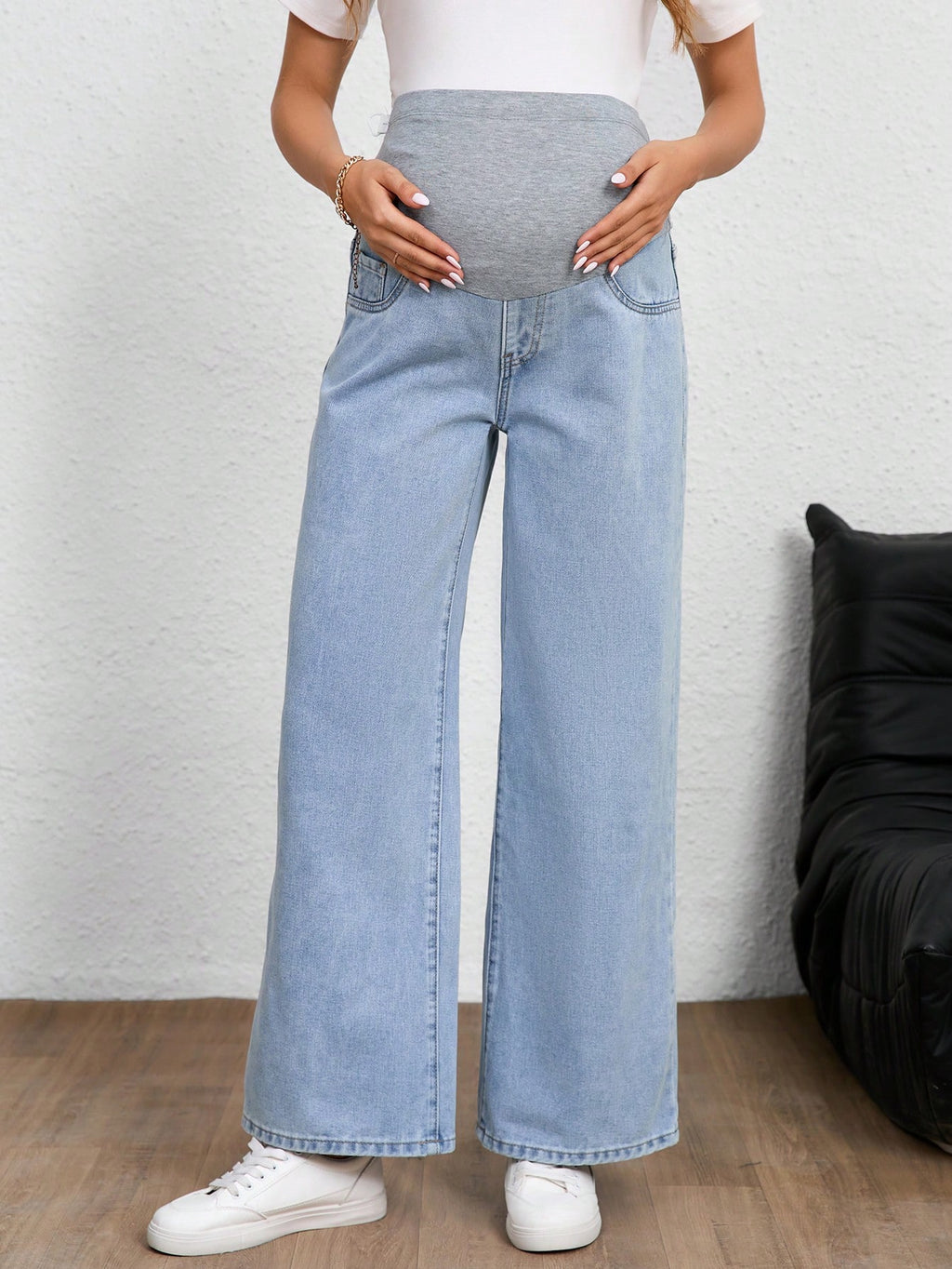 Maternity Jeans, Solid Color, Fashion Suitable For Summer Light Wash