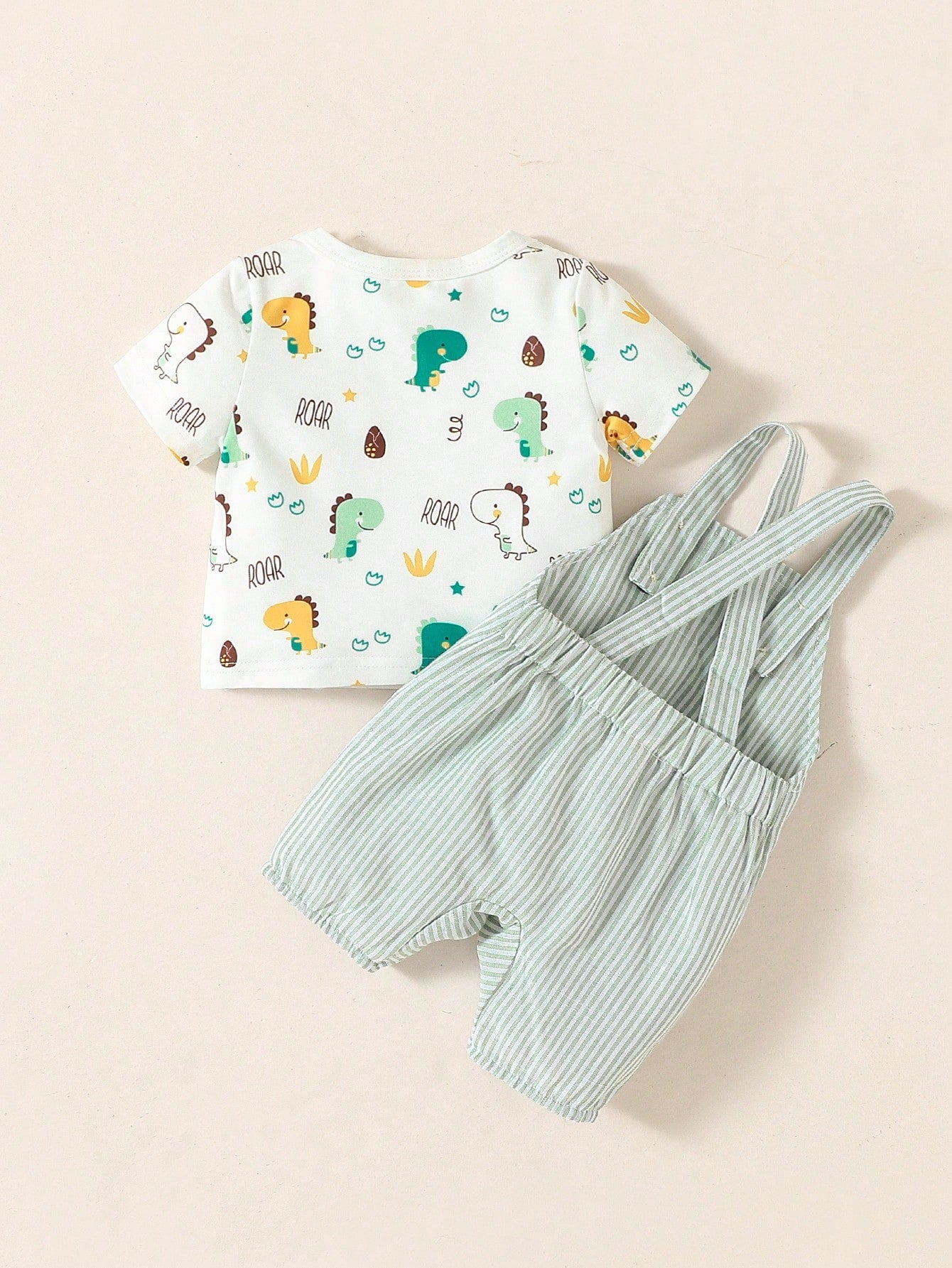 SHEIN Bébé garçon T-shirt à imprimé dinosaure de dessin animé et combishort rayé