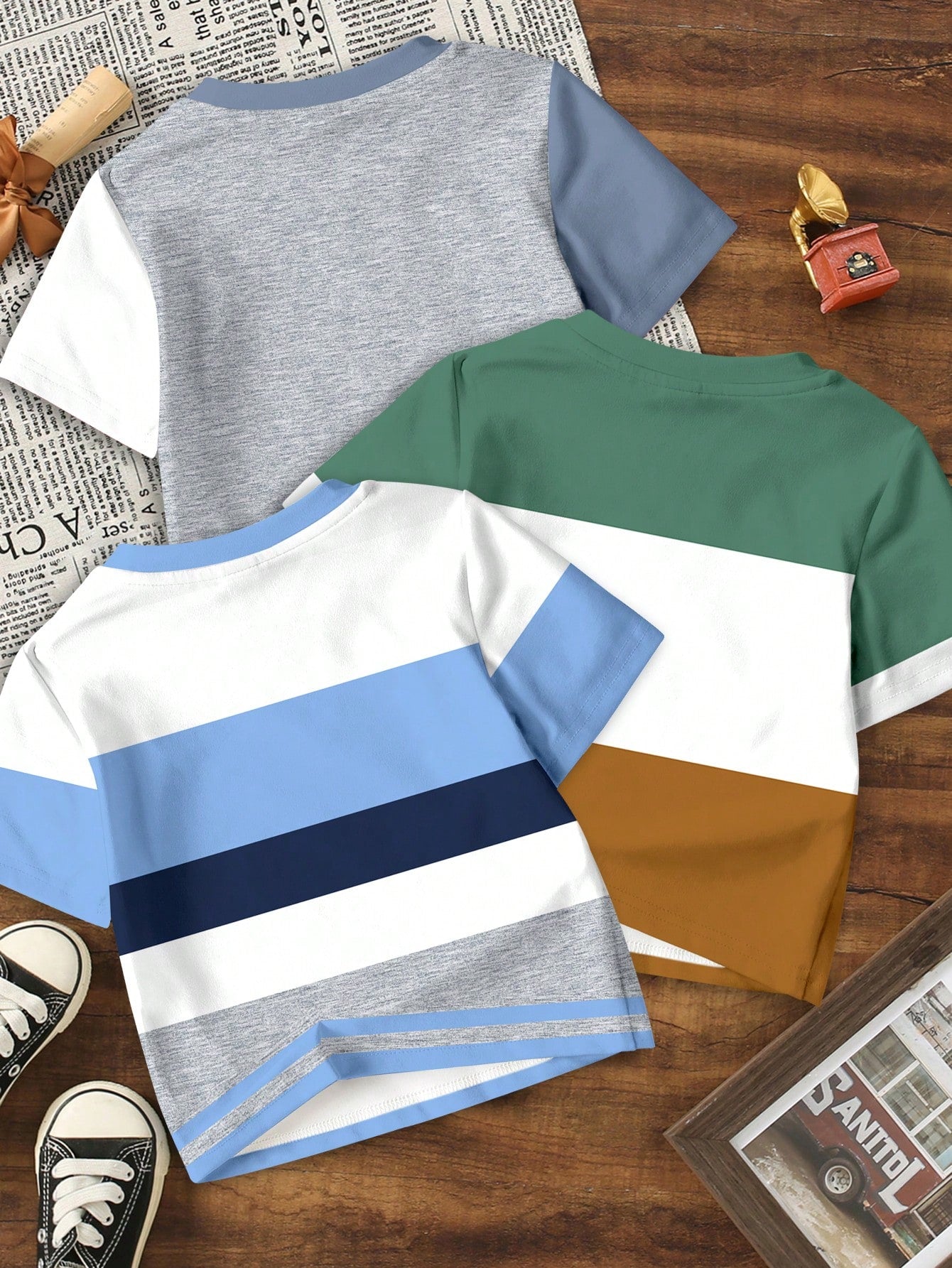 Multicolor Color Block Graphic Round Neck T-Shirts 3 Pieces Set