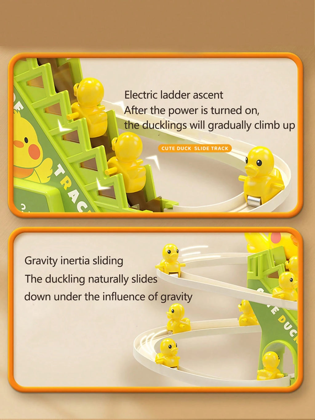 Children's Duck Slide Track Toy with Automatic Stair Climbing, Lights & Music Multicolor