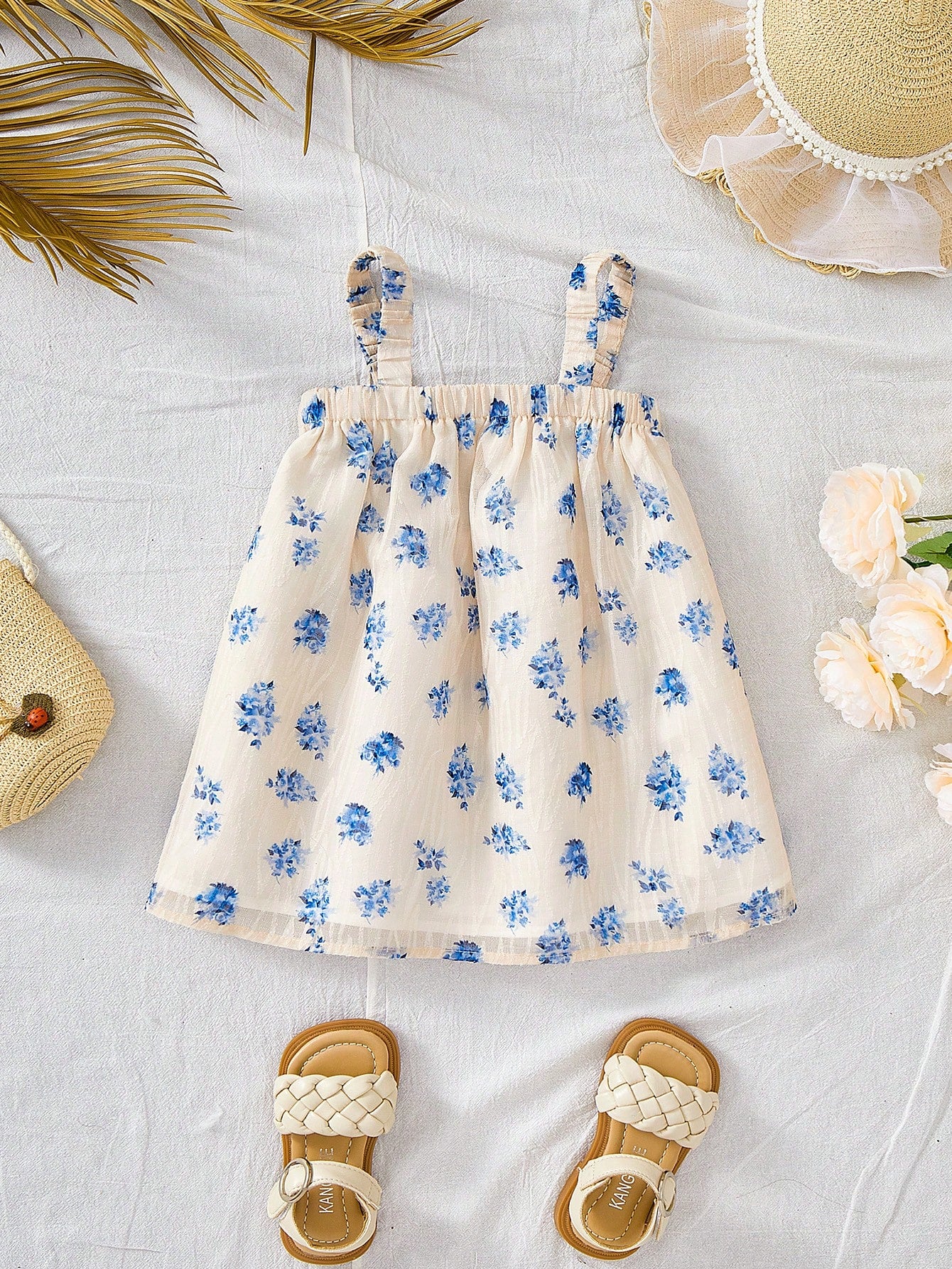 SHEIN Robe d'été ample à bretelles imprimé floral multicolore Mère et fille pour bébé fille
