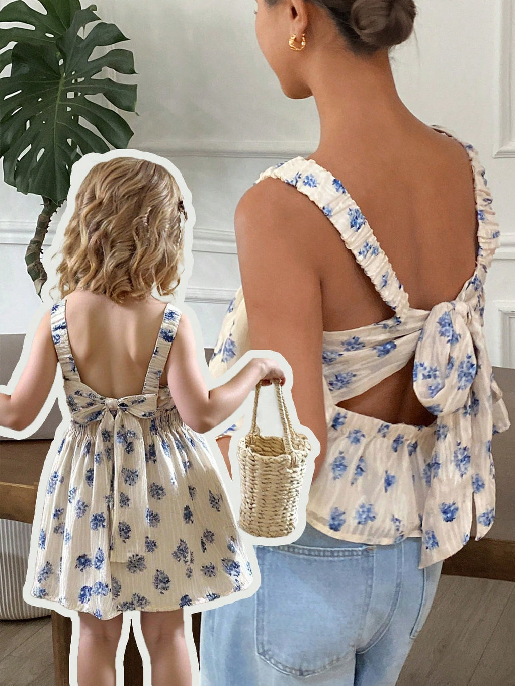 Baby Girl Mommy & Me Multicolor Loose Floral Print Camisole Summer Vacation Dress