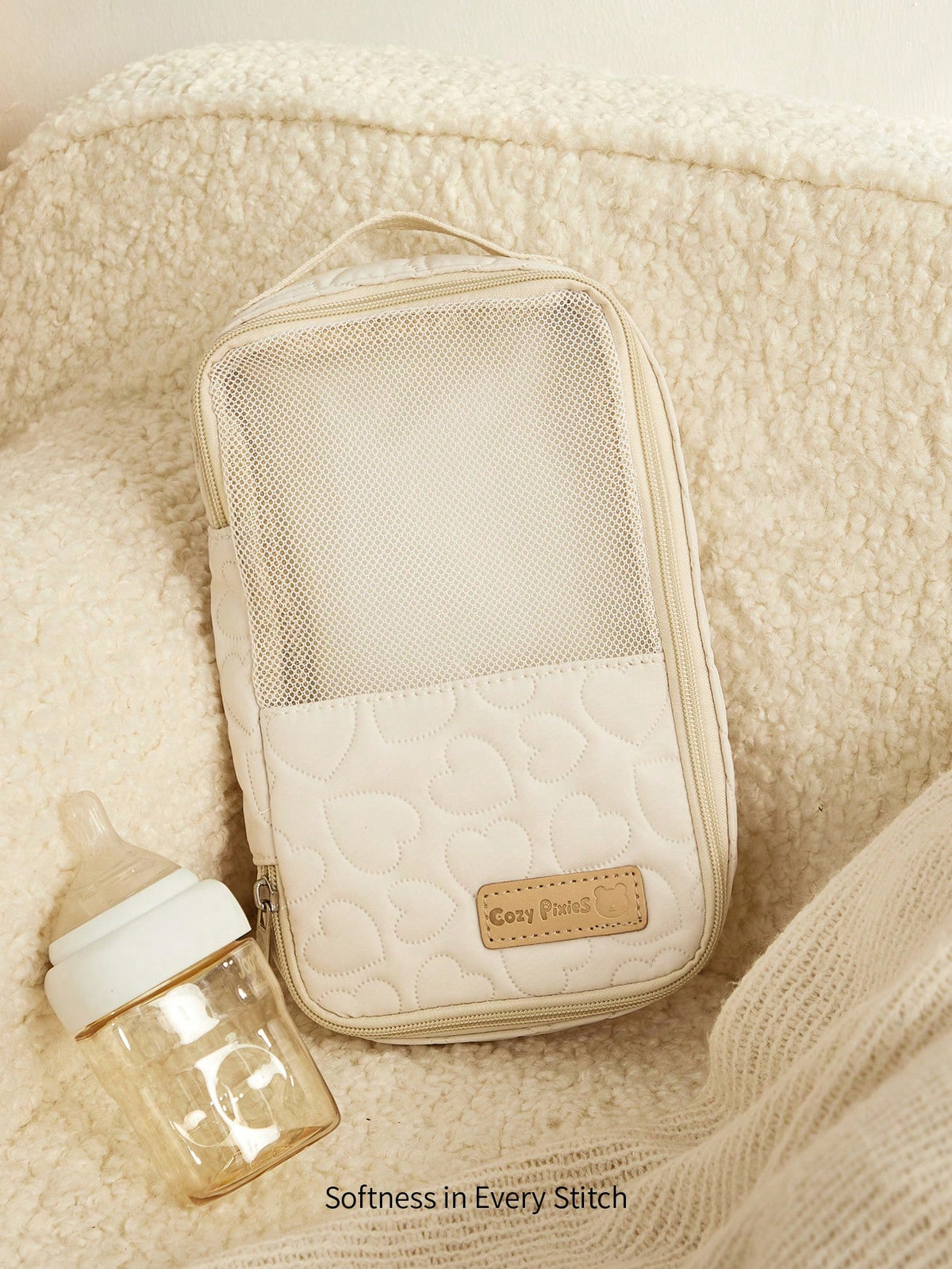 Cozy Pixies Beige Baby Diaper Bag, For Diaper And Outfit Storage, Can Be Placed In Mommy Bag Beige