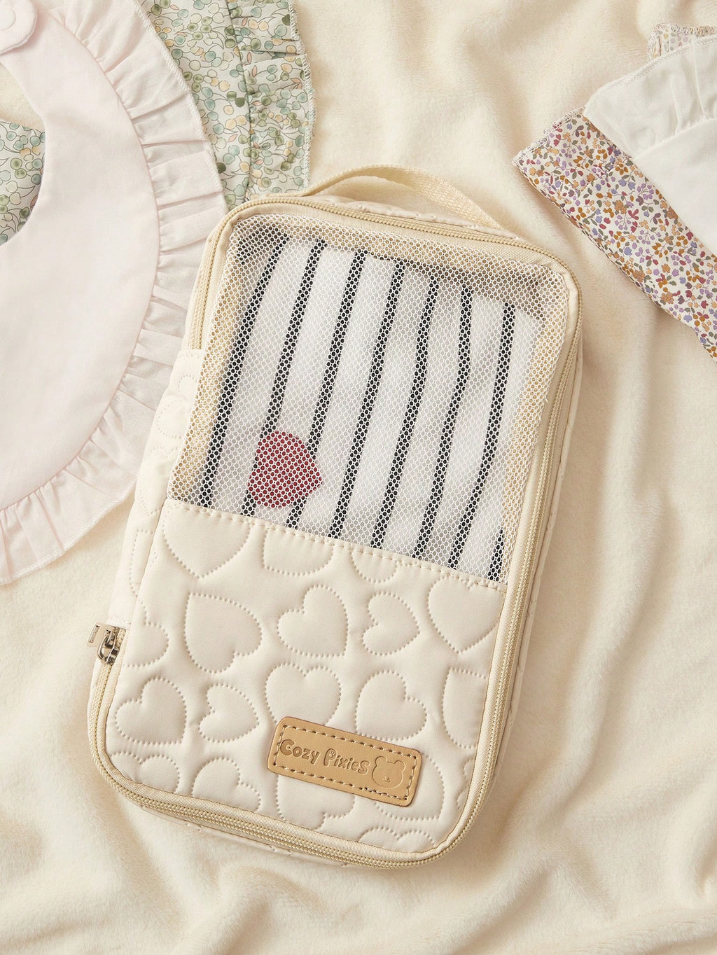 Cozy Pixies Beige Baby Diaper Bag, For Diaper And Outfit Storage, Can Be Placed In Mommy Bag Beige
